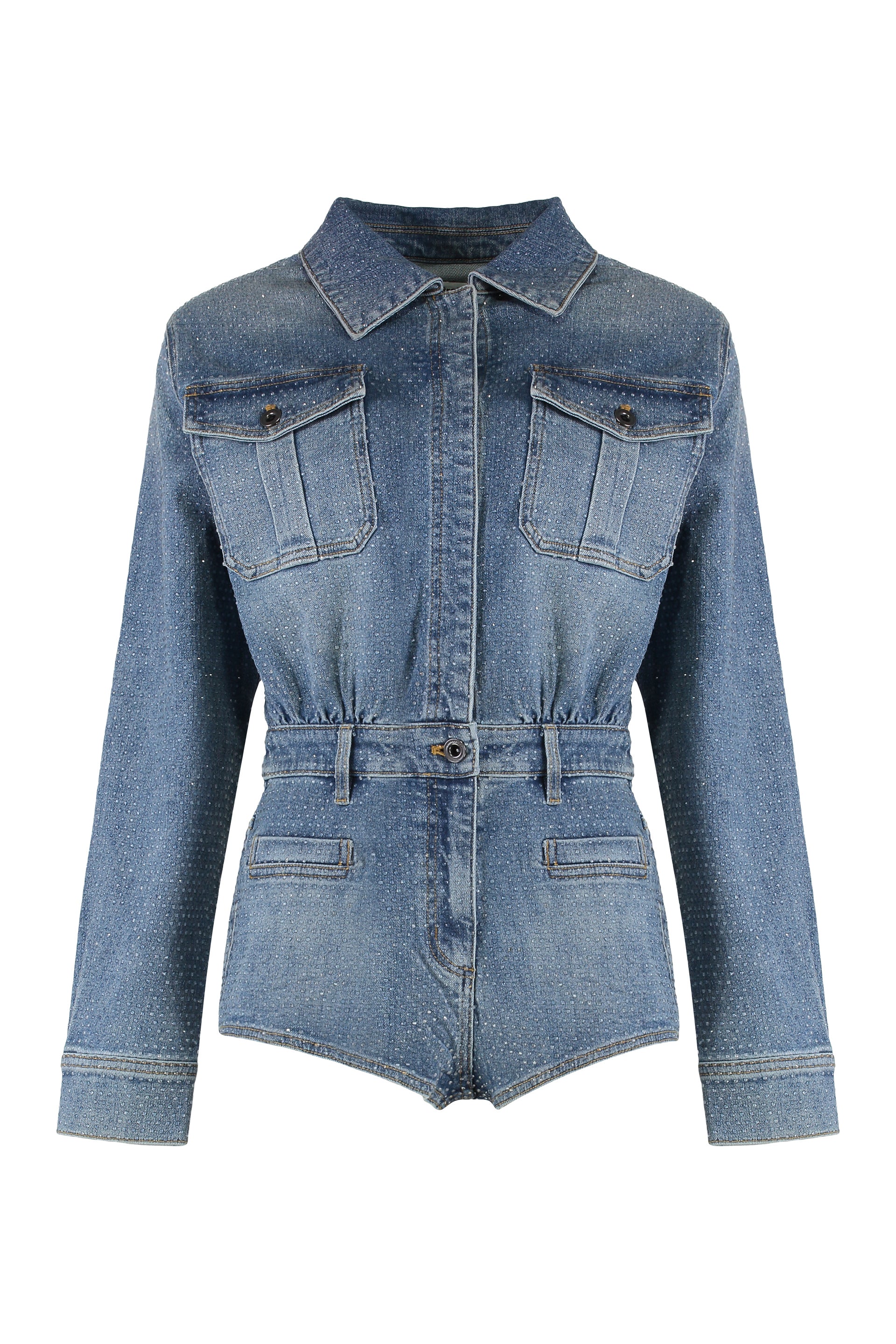 Denim jumpsuit with rhinestones