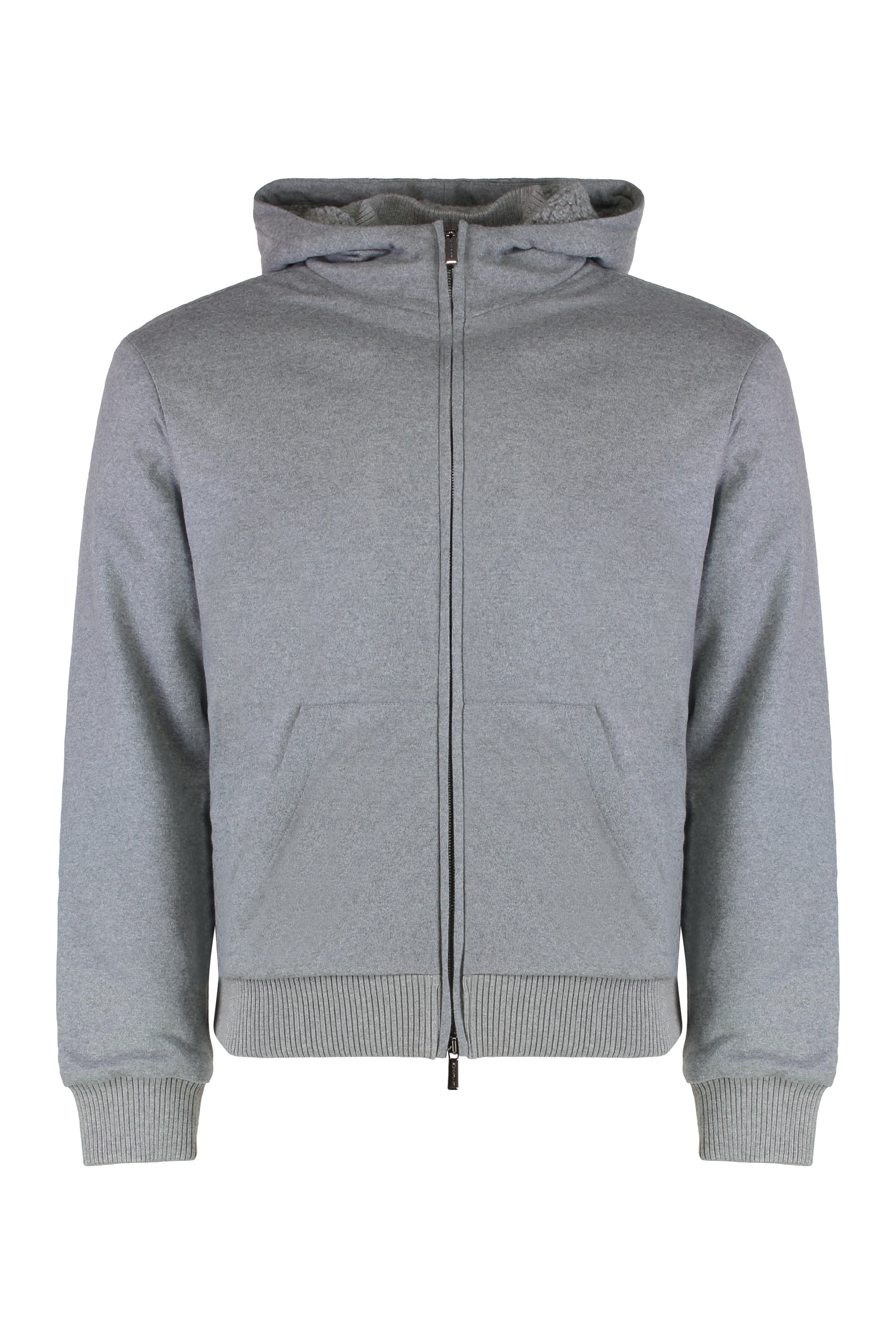 Hoodie with zipper and hood made of virgin wool
