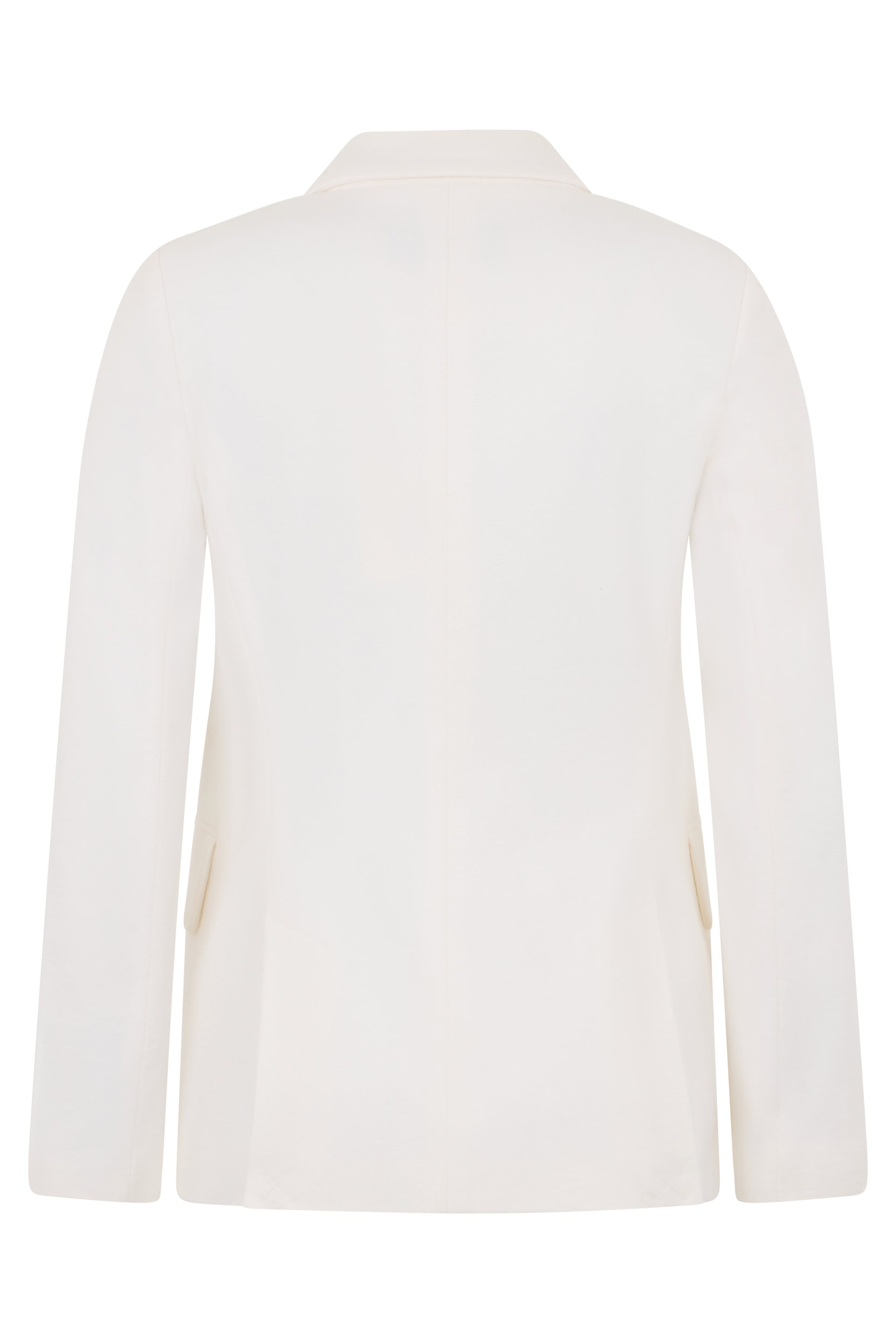 White double-breasted blazer with elegant and versatile design.
