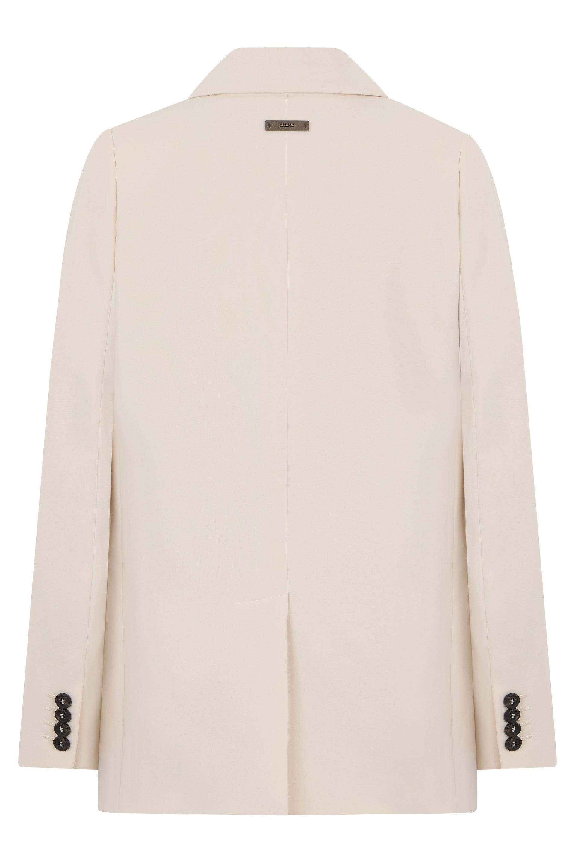 Elegant sand-colored blazer with buttons and side pockets.