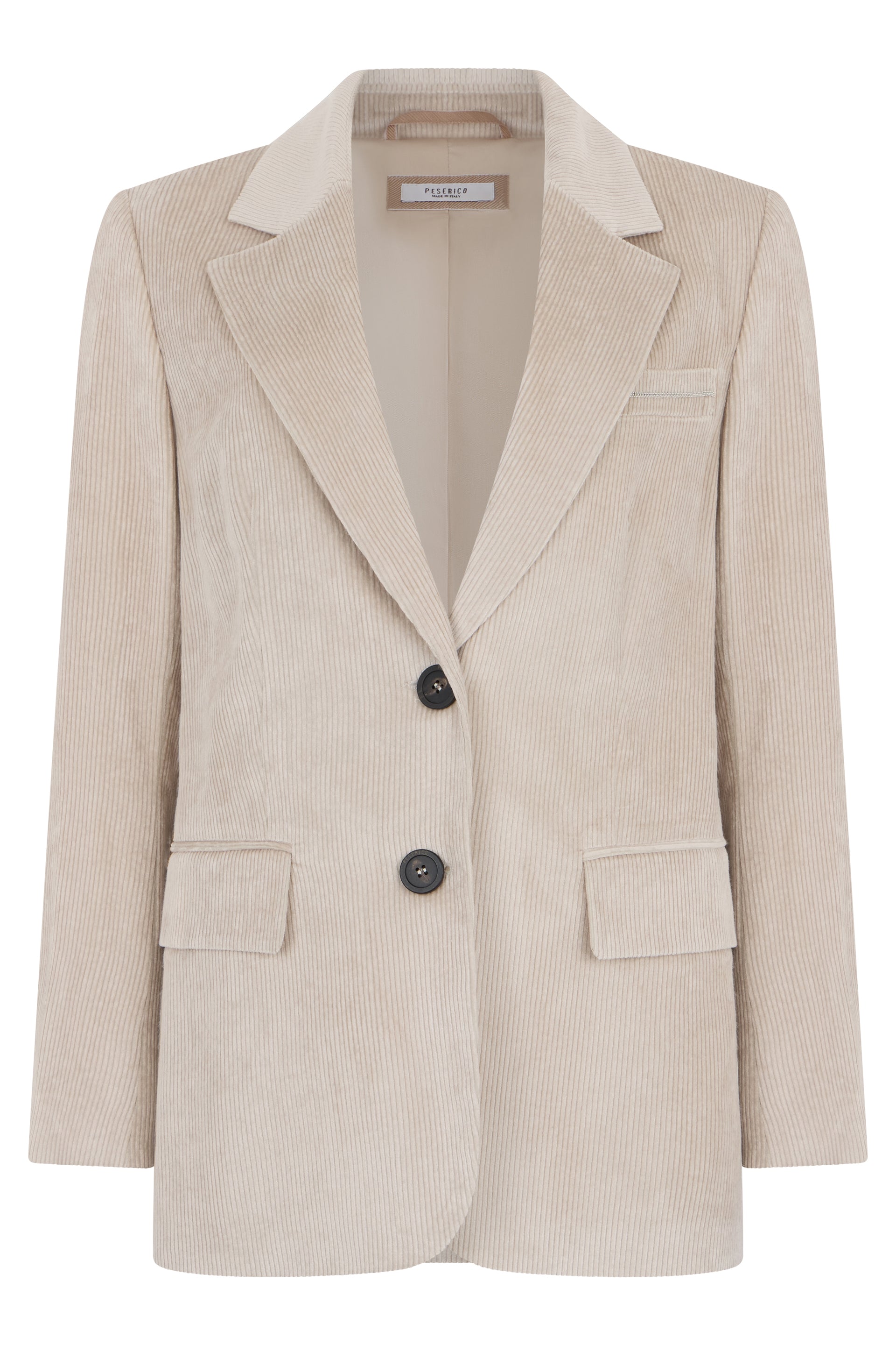 Sand-colored blazer in soft ribbed fabric with a minimal and refined design.