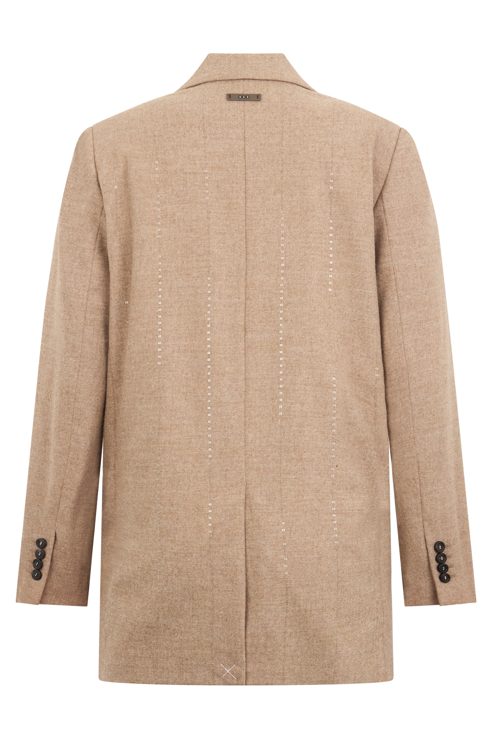 Elegant beige double-breasted jacket for any occasion.