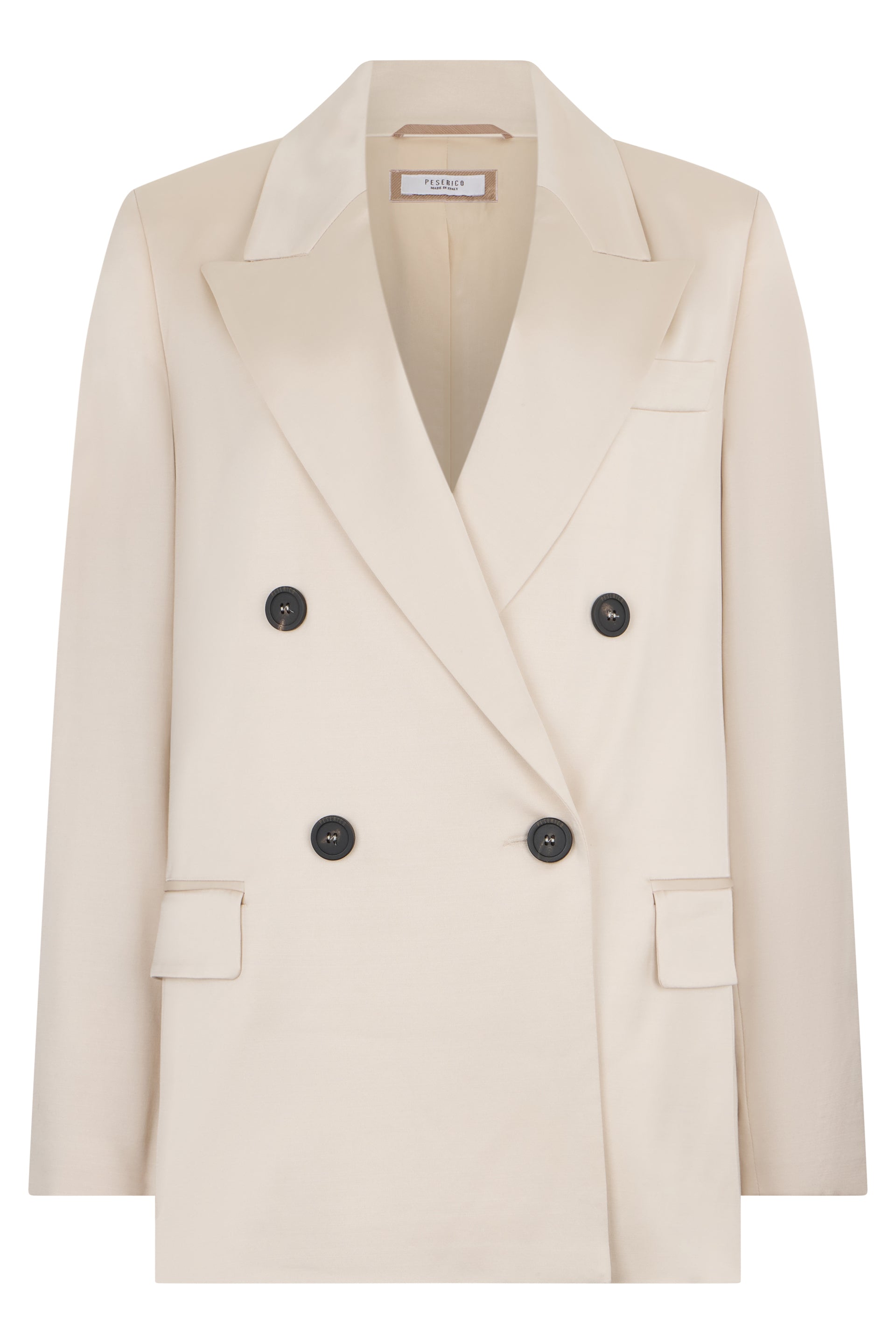 Elegant sand-colored blazer with a minimal and refined design.