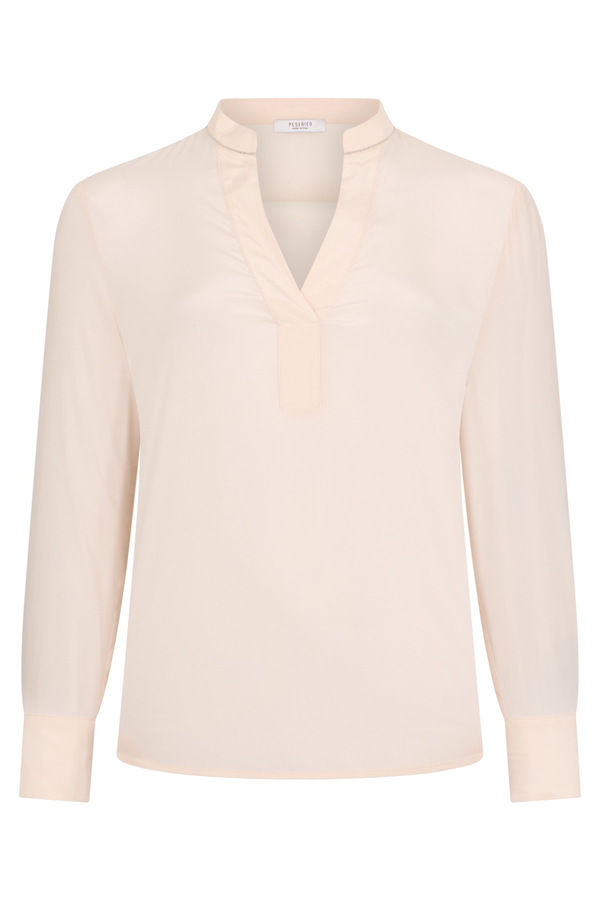 Sand-colored blouse with long sleeves, elegant versatile.