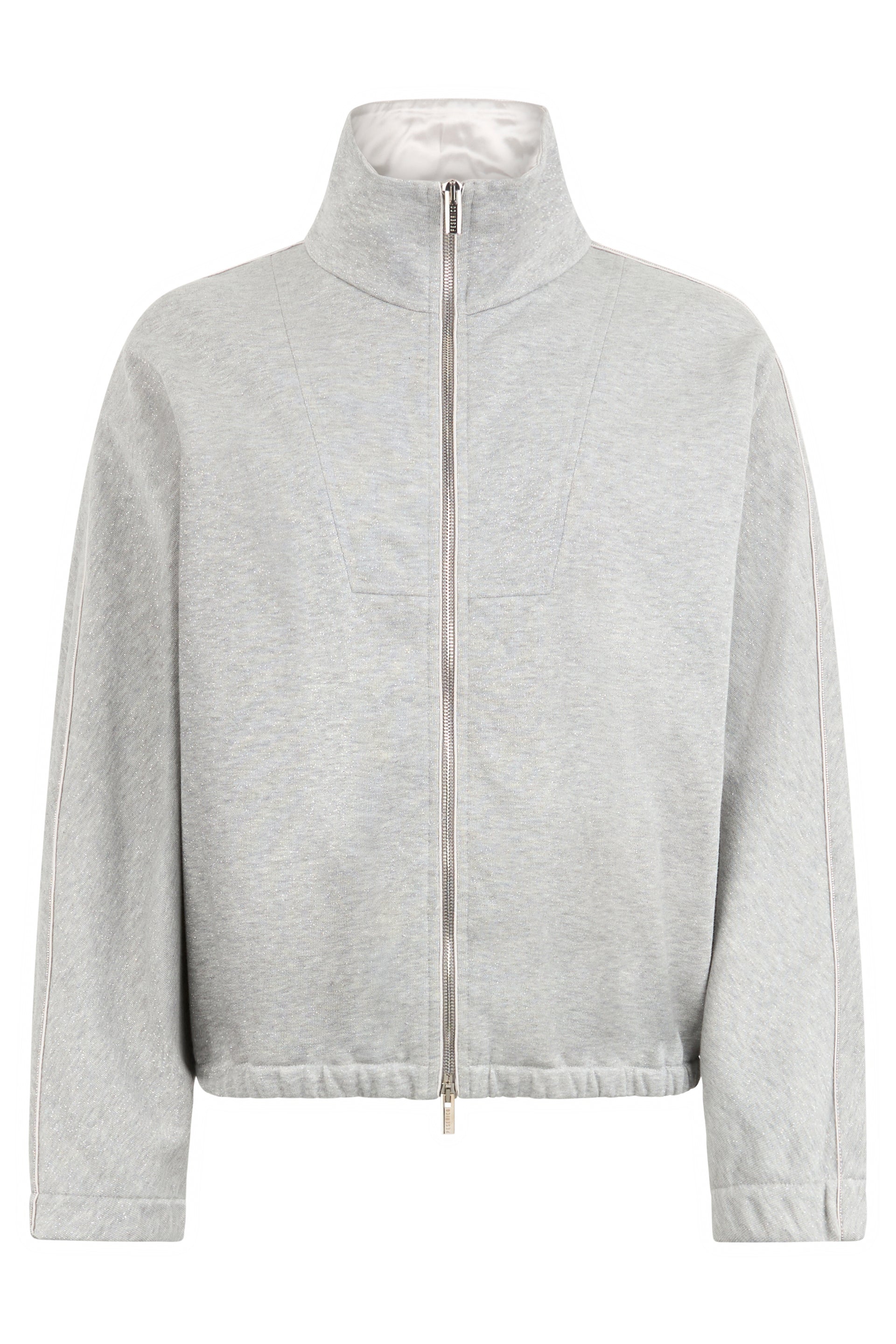 Gray melange sweatshirt with zipper, casual and versatile.