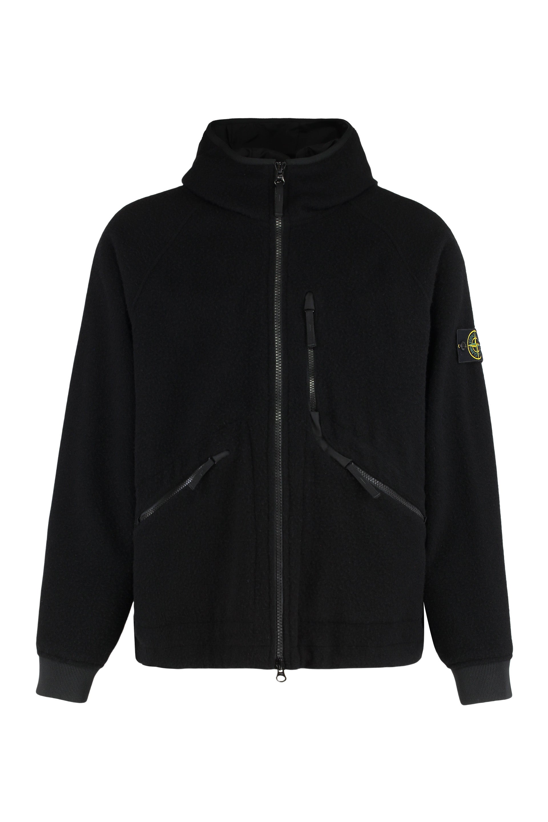 Hooded jacket in wool and nylon