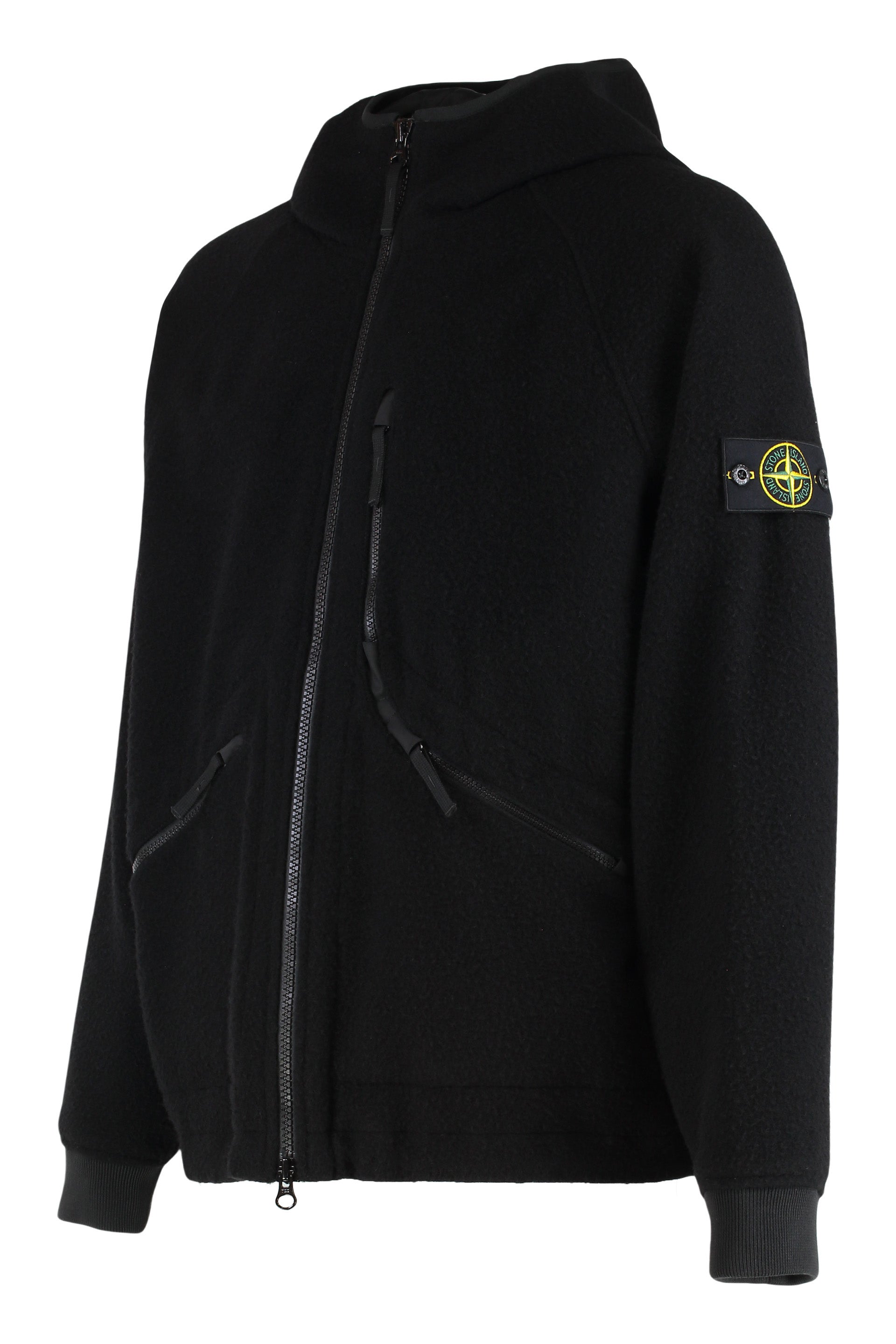 Hooded jacket in wool and nylon