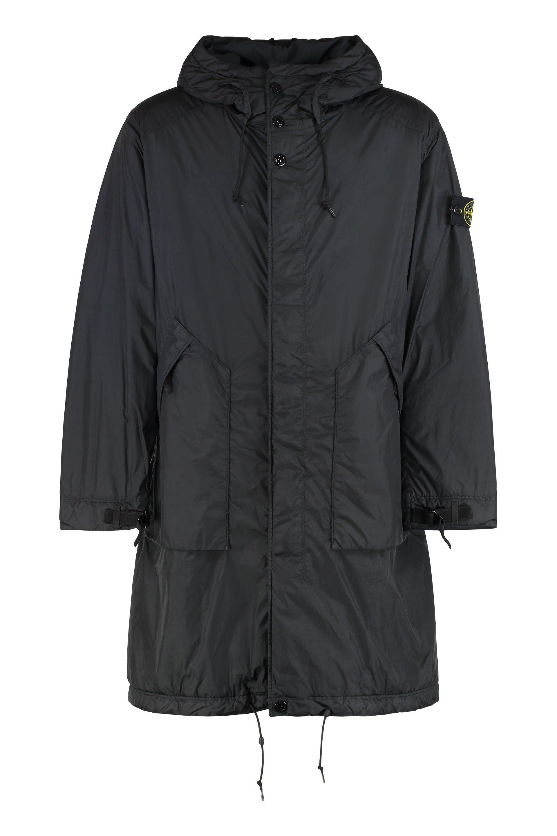 Long parka with hood in nylon