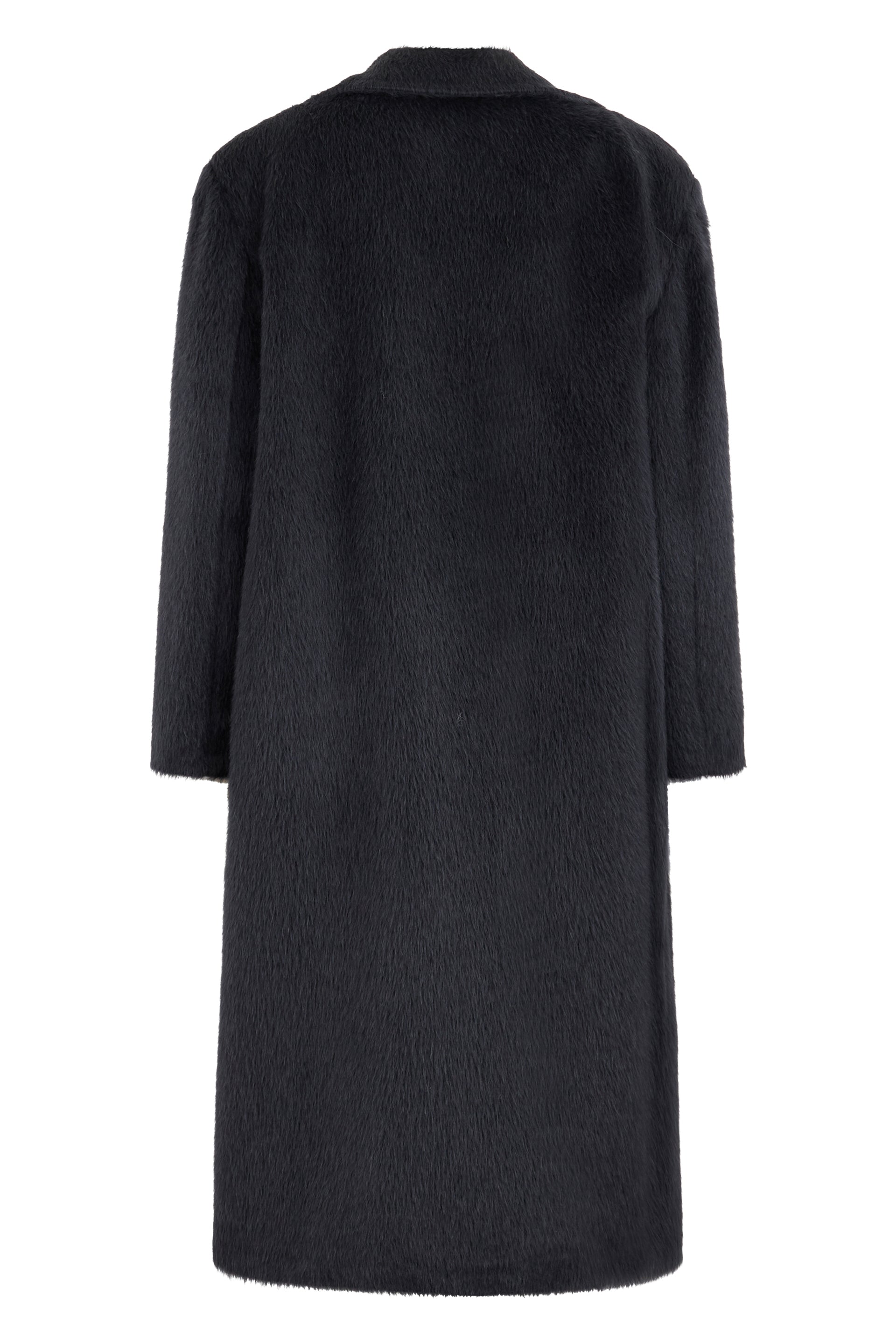 Elegant black coat with button closure.