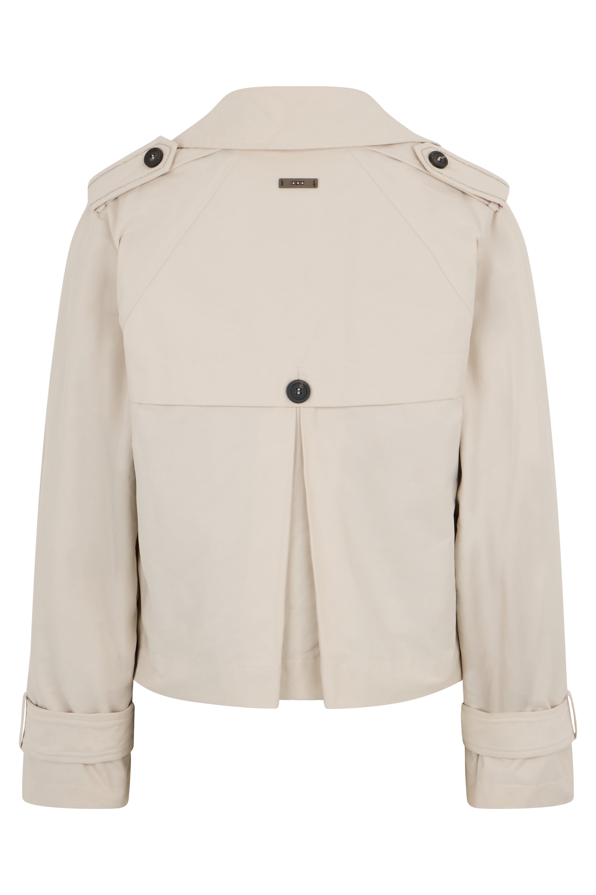 Beige double-breasted jacket in trench style with minimal and elegant design.