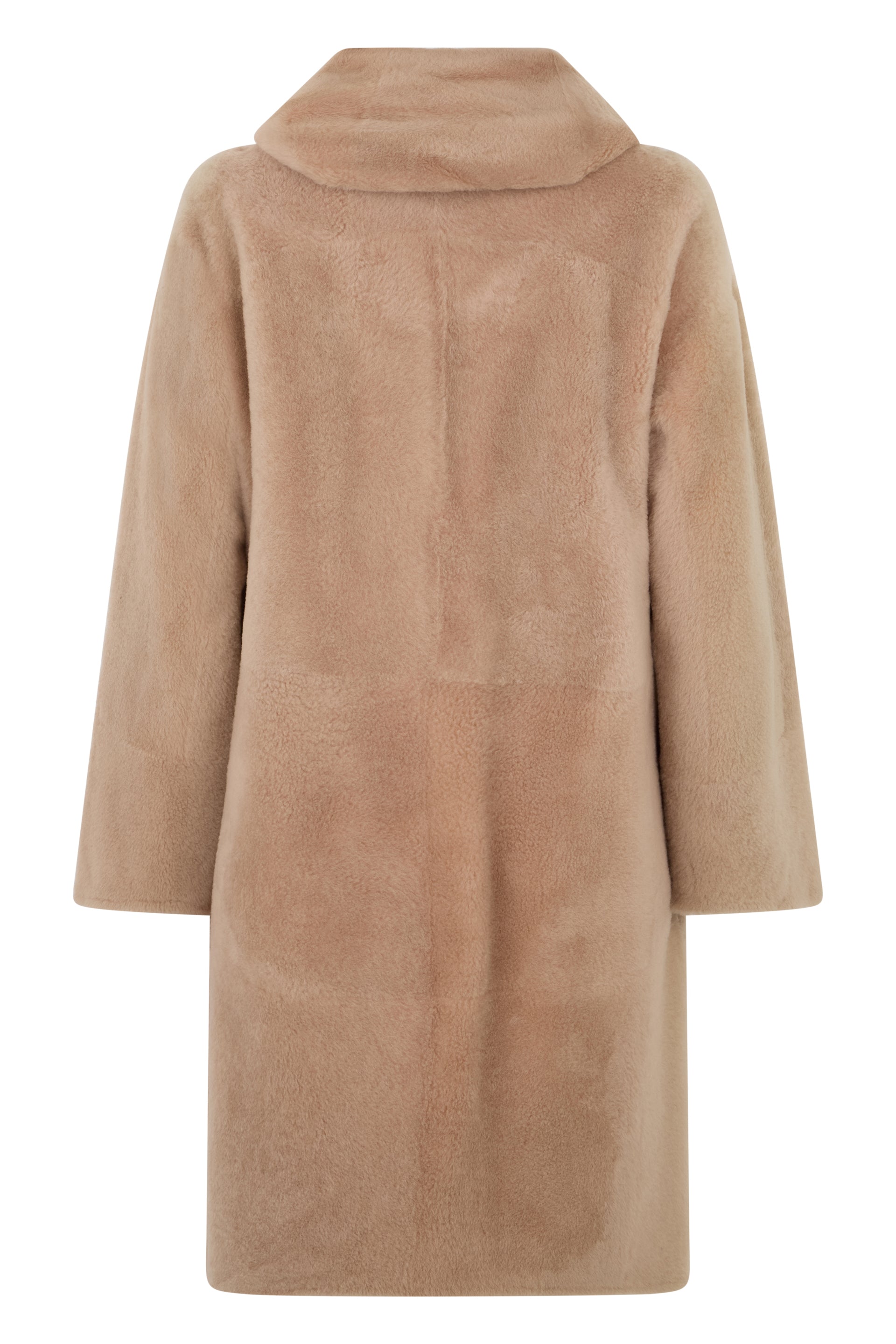 Beige soft fur coat, cozy and ideal for winter.