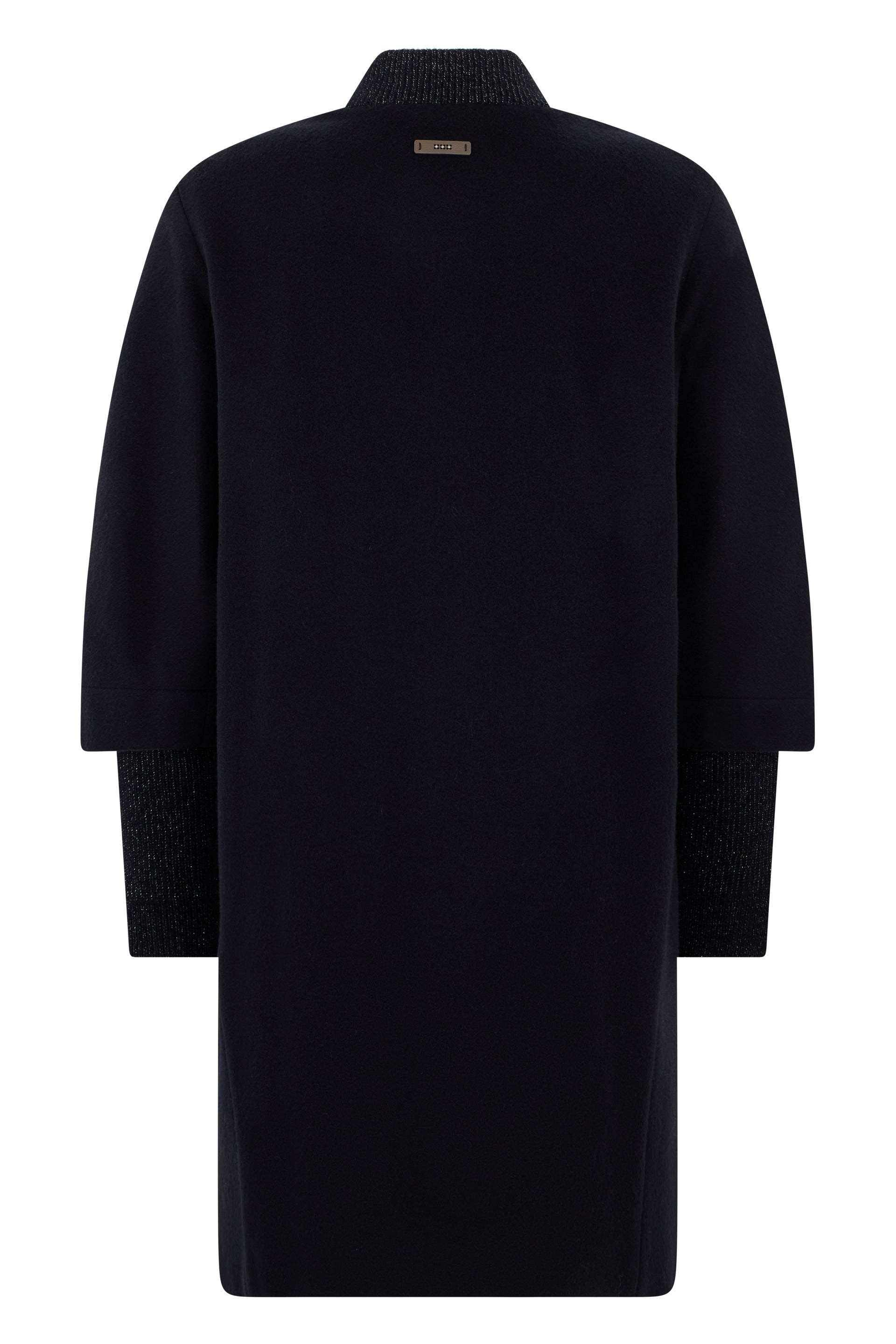 Elegant long black coat with zipper.