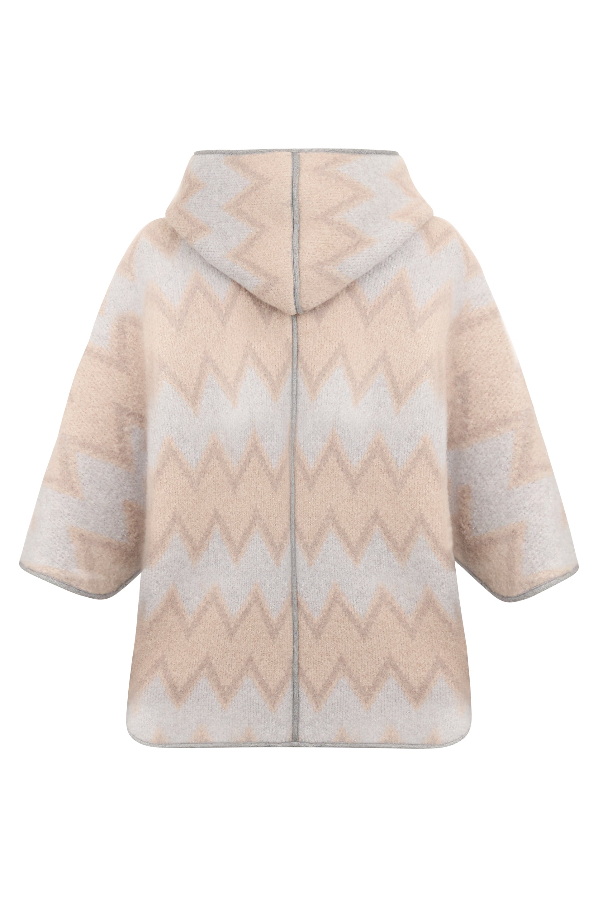 Gray coat with zigzag pattern in beige tones with hood, casual and versatile.