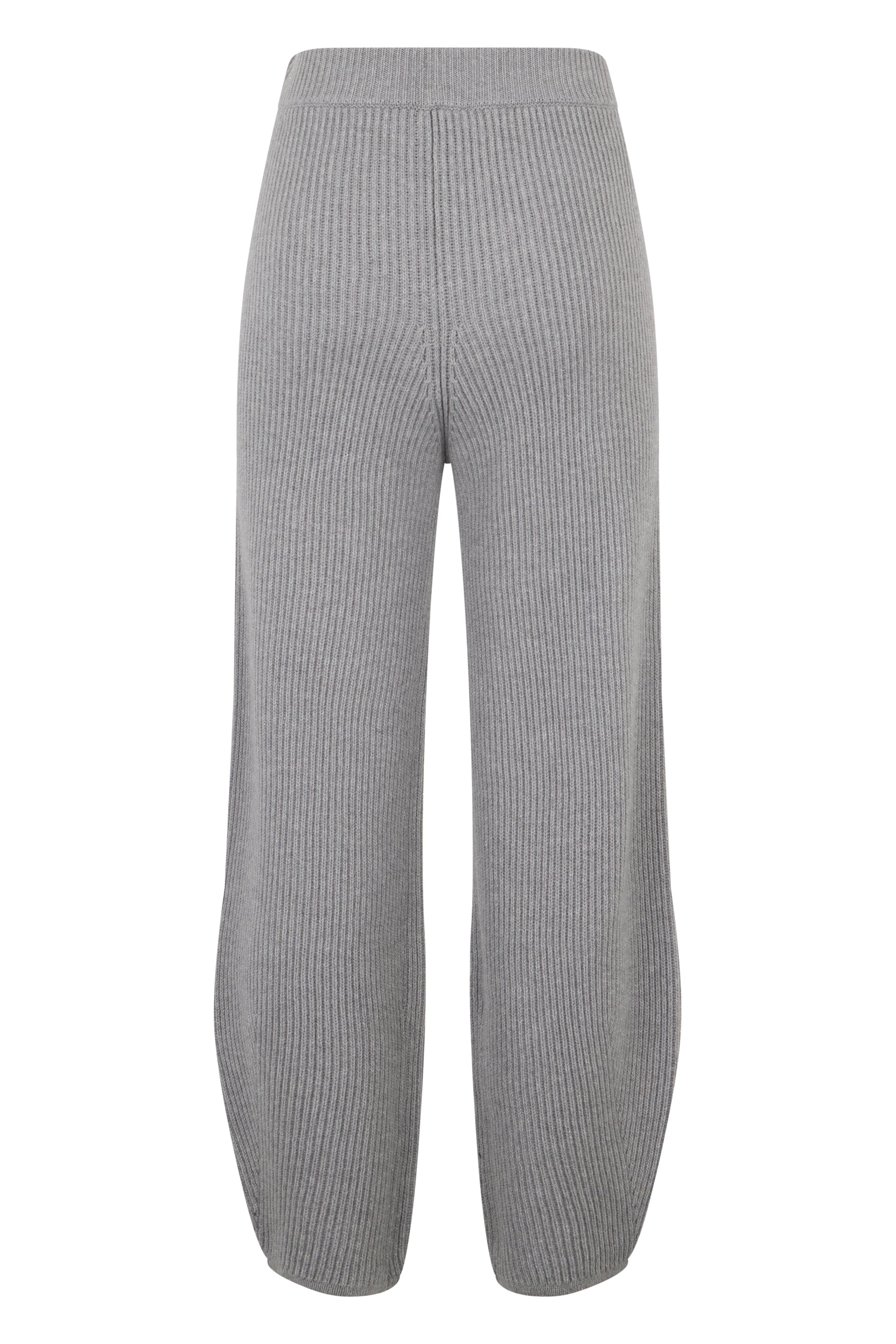 Gray knit pants with a minimalist design.