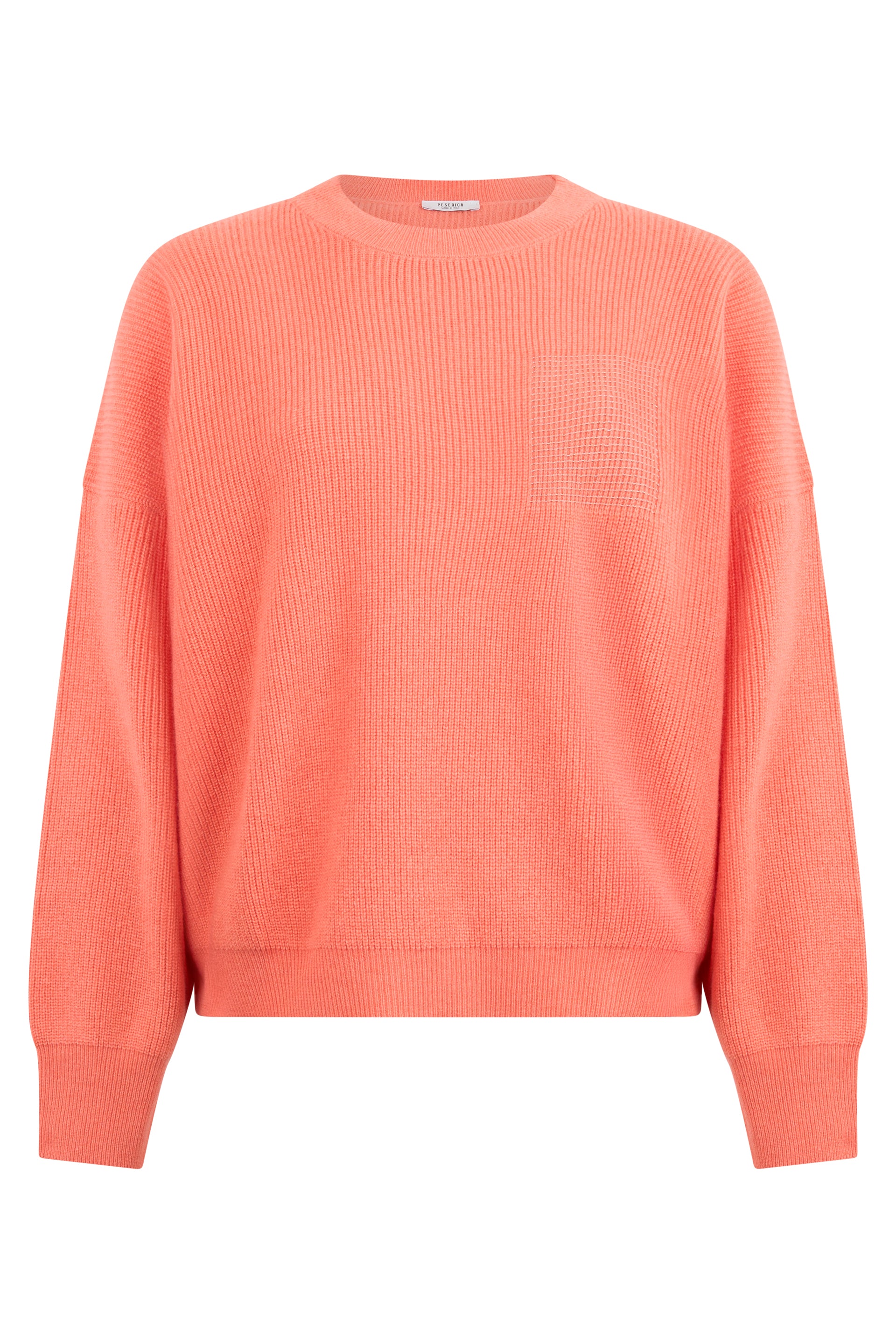 Coral pink sweater with crew neck in a minimal and versatile design.