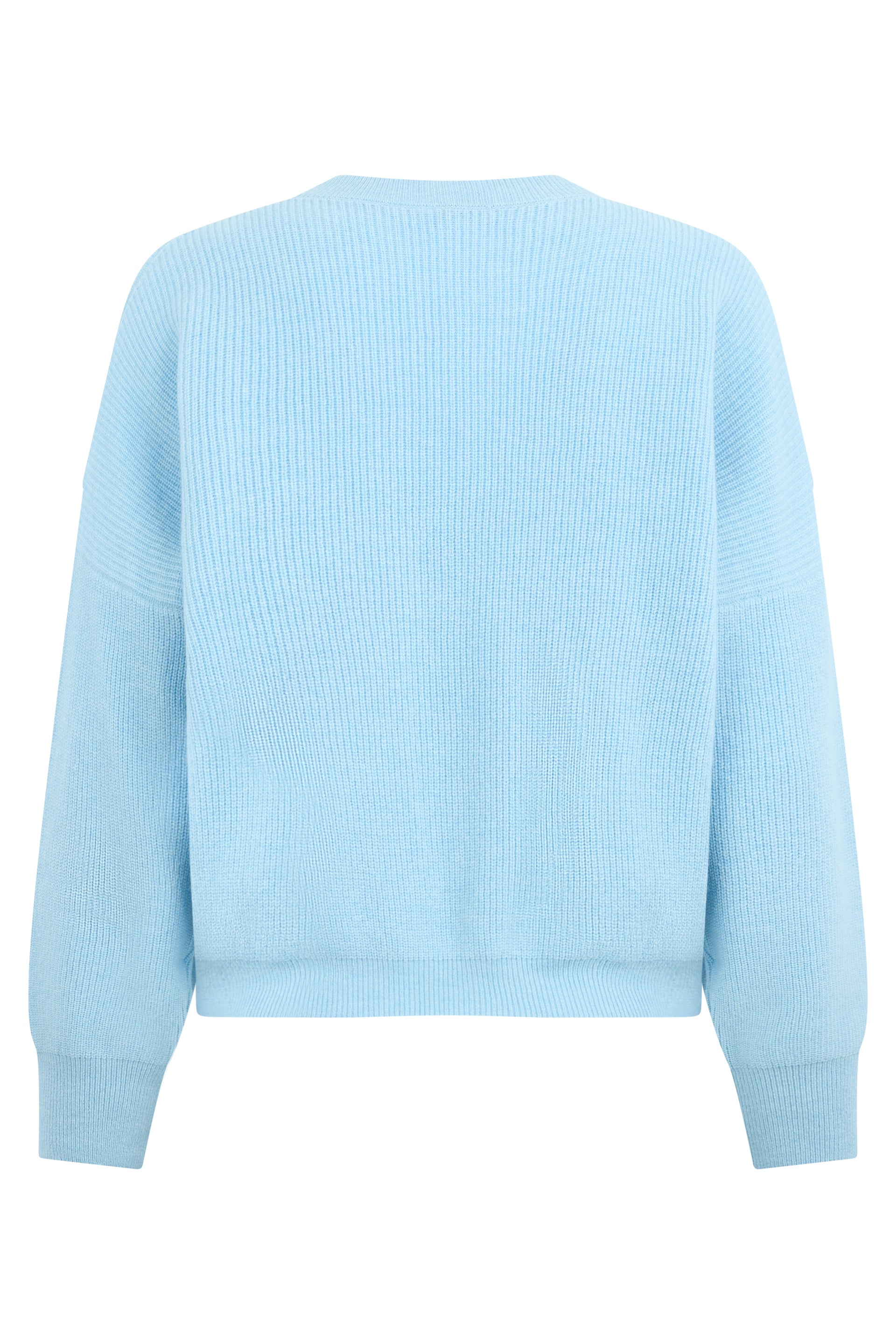 Blue crewneck sweater with a minimalist design.