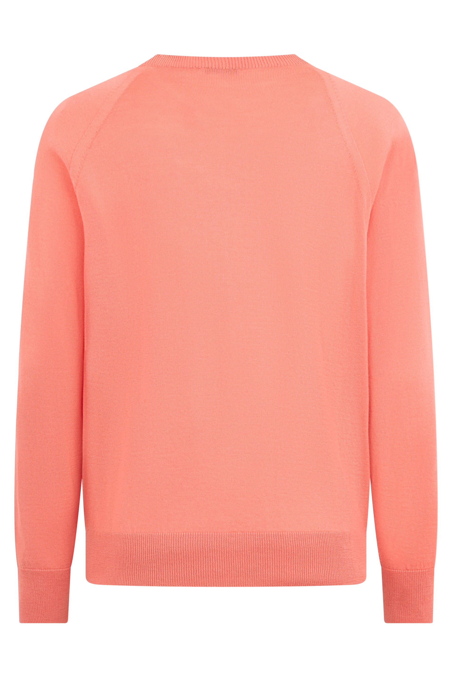 Salmon pink sweater with long sleeves.