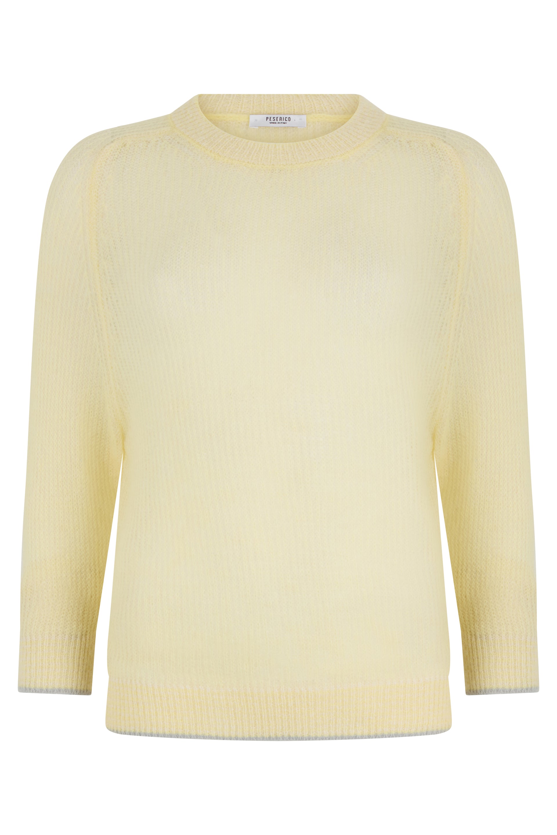 Light yellow sweater with long sleeves and a minimal and classic design.