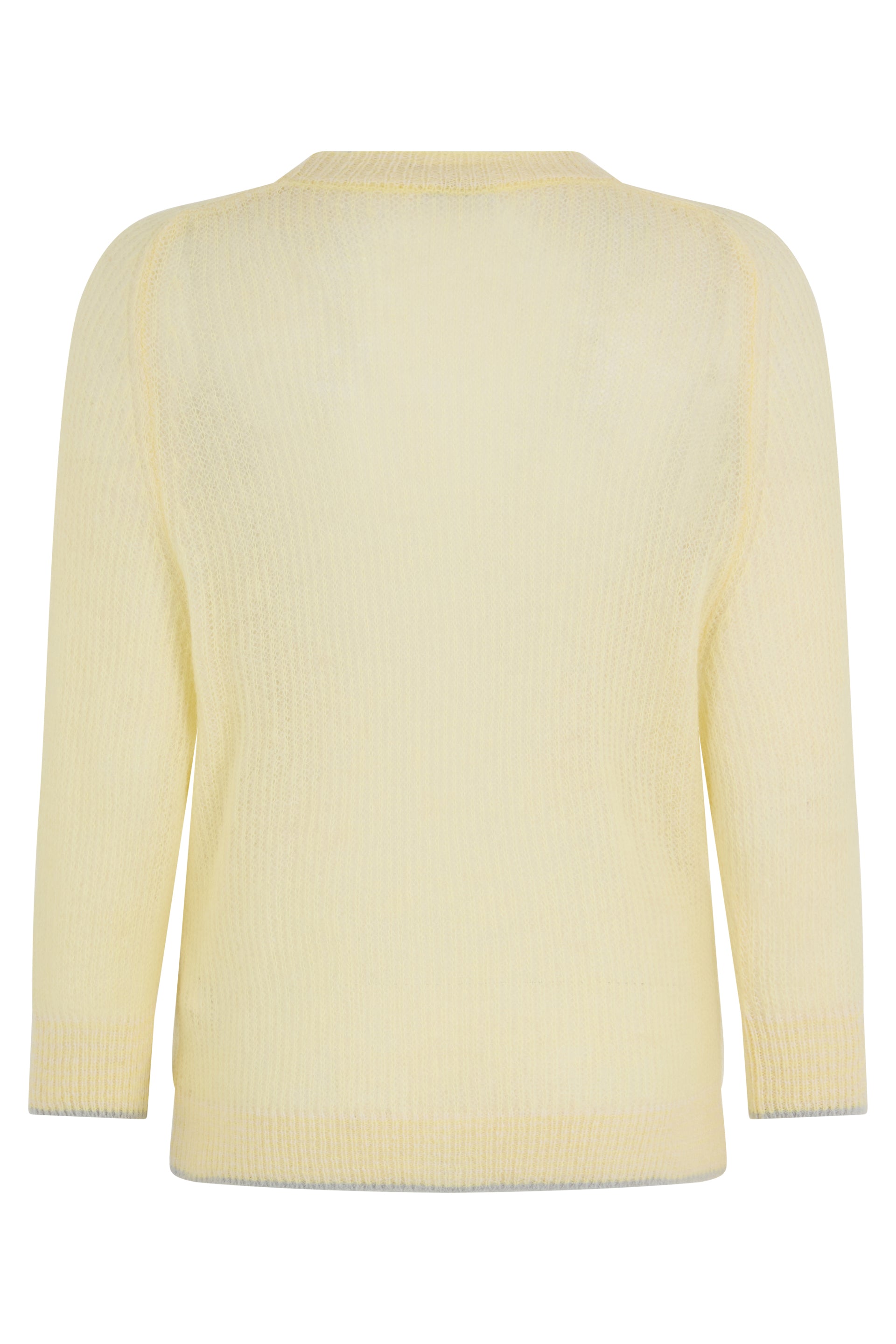Light yellow sweater with long sleeves and a minimal and classic design.