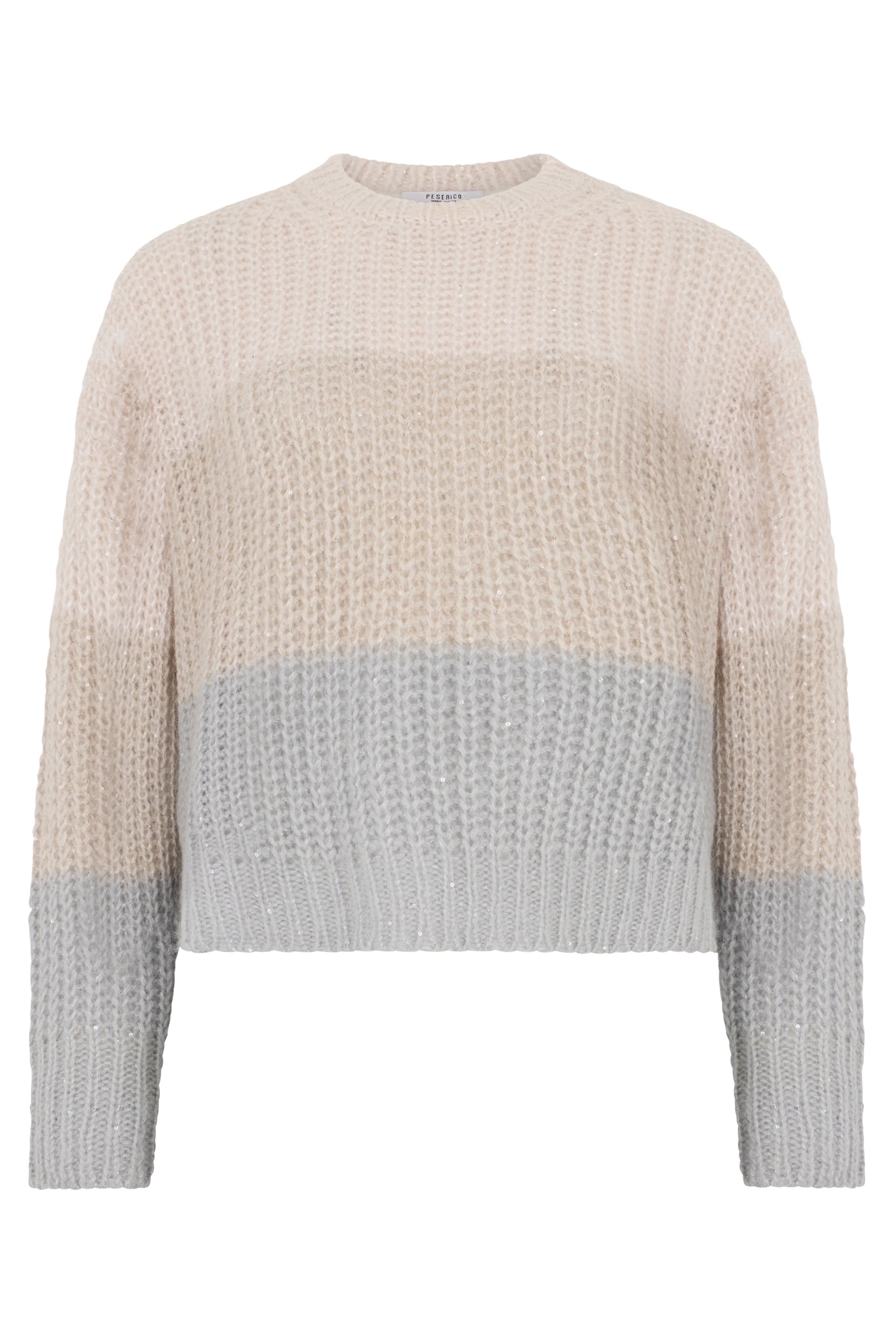 Cropped striped sweater in beige and gray