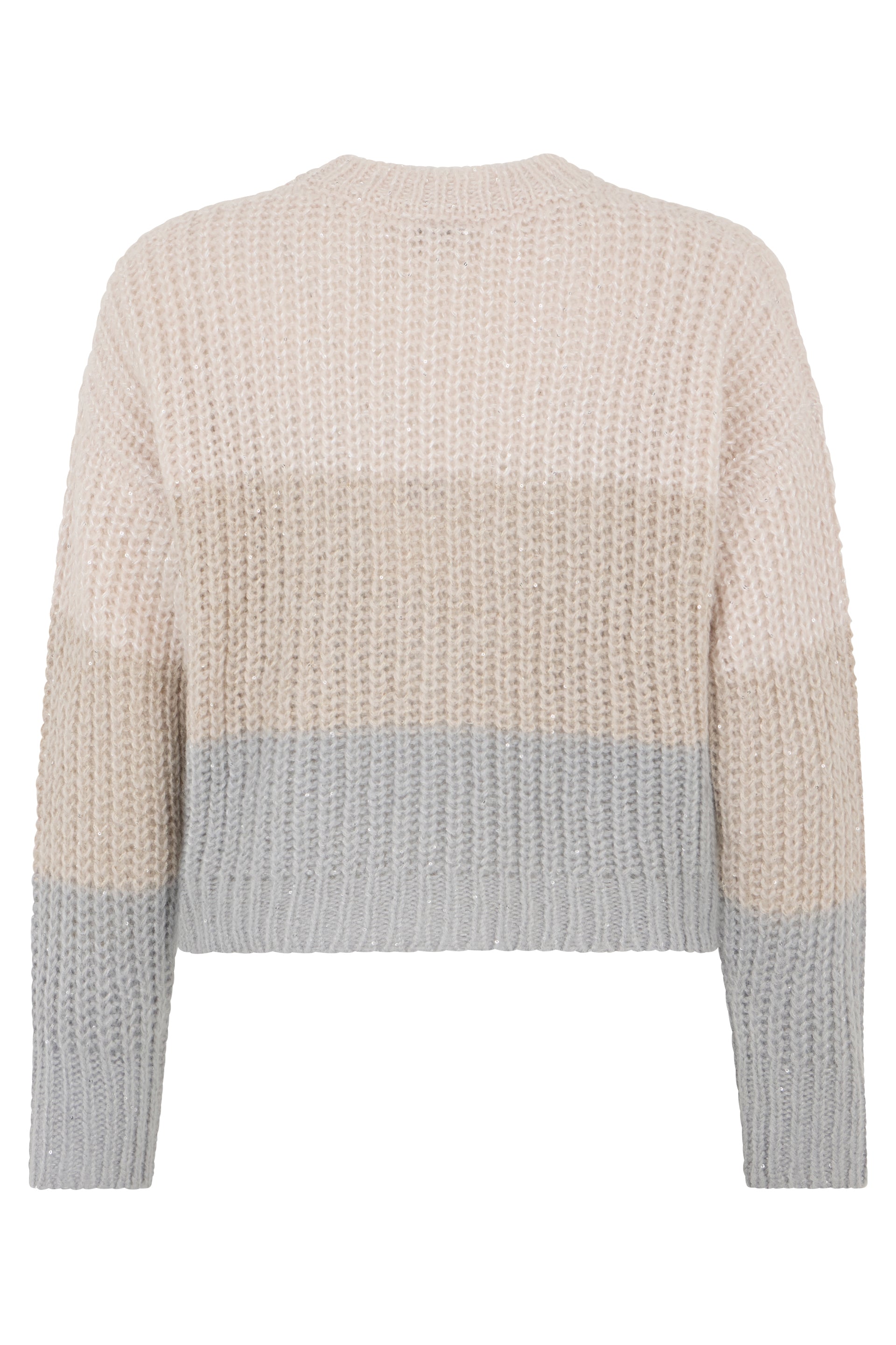 Cropped striped sweater in beige and gray