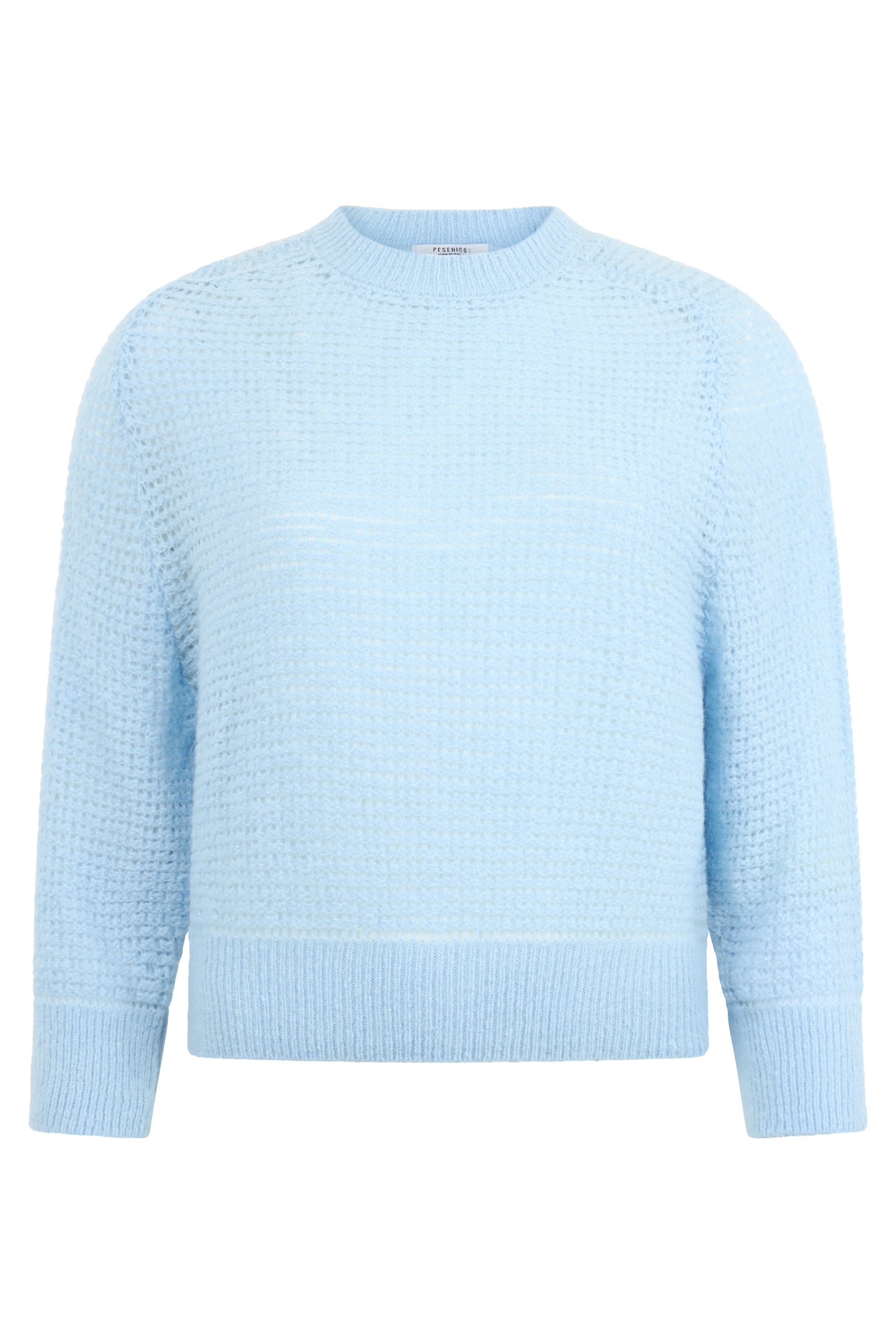 Light blue sweater with long sleeves and minimal design.