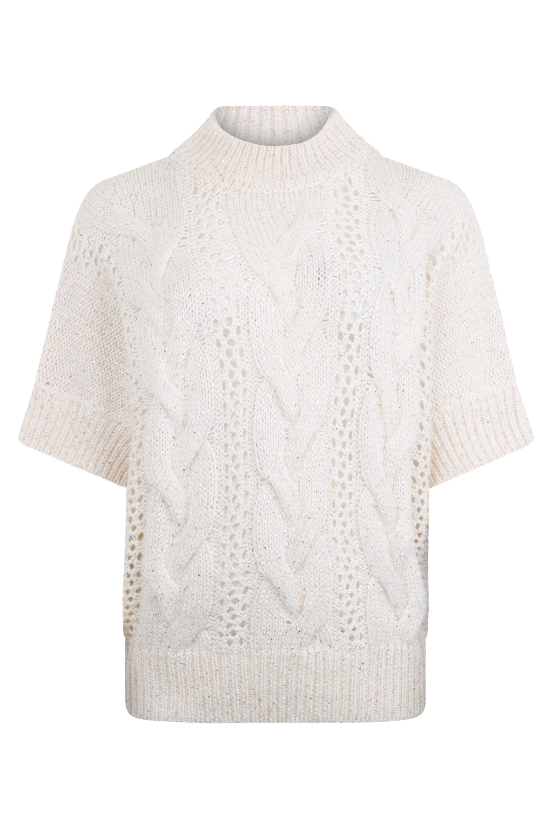 White sweater with short sleeves featuring a comfortable and minimalist design.