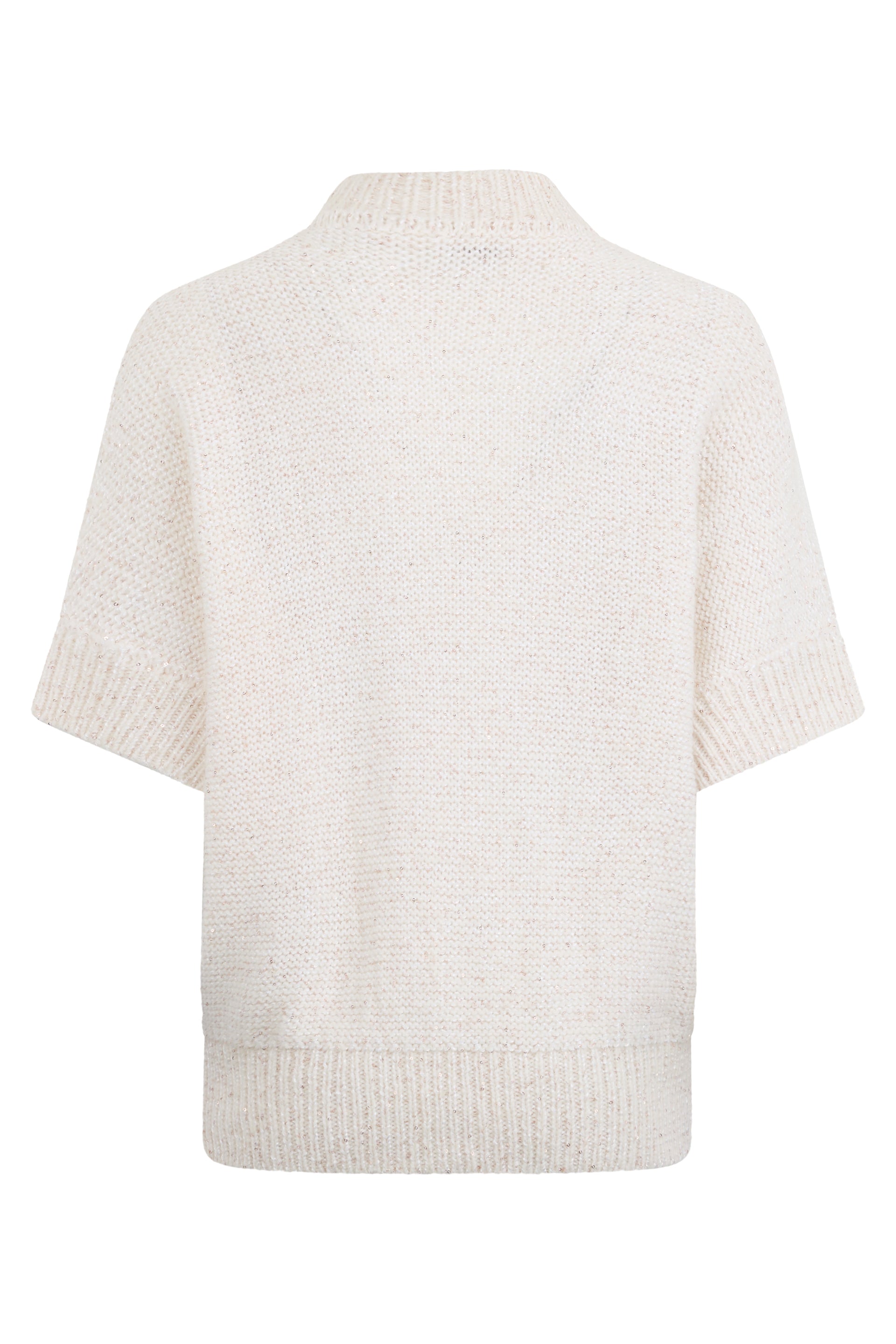 White sweater with short sleeves featuring a comfortable and minimalist design.