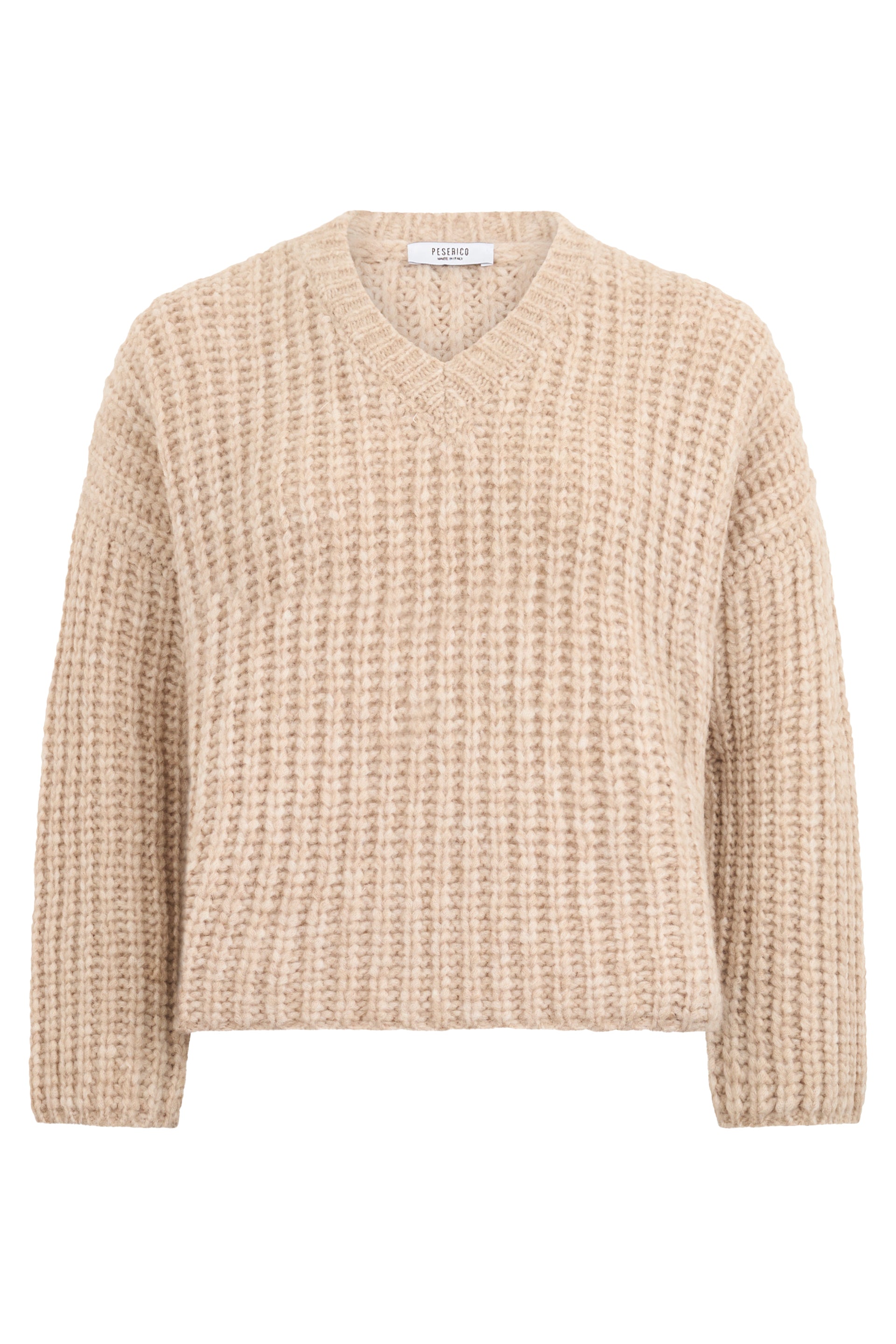 Beige Sweater Loose with V-neck