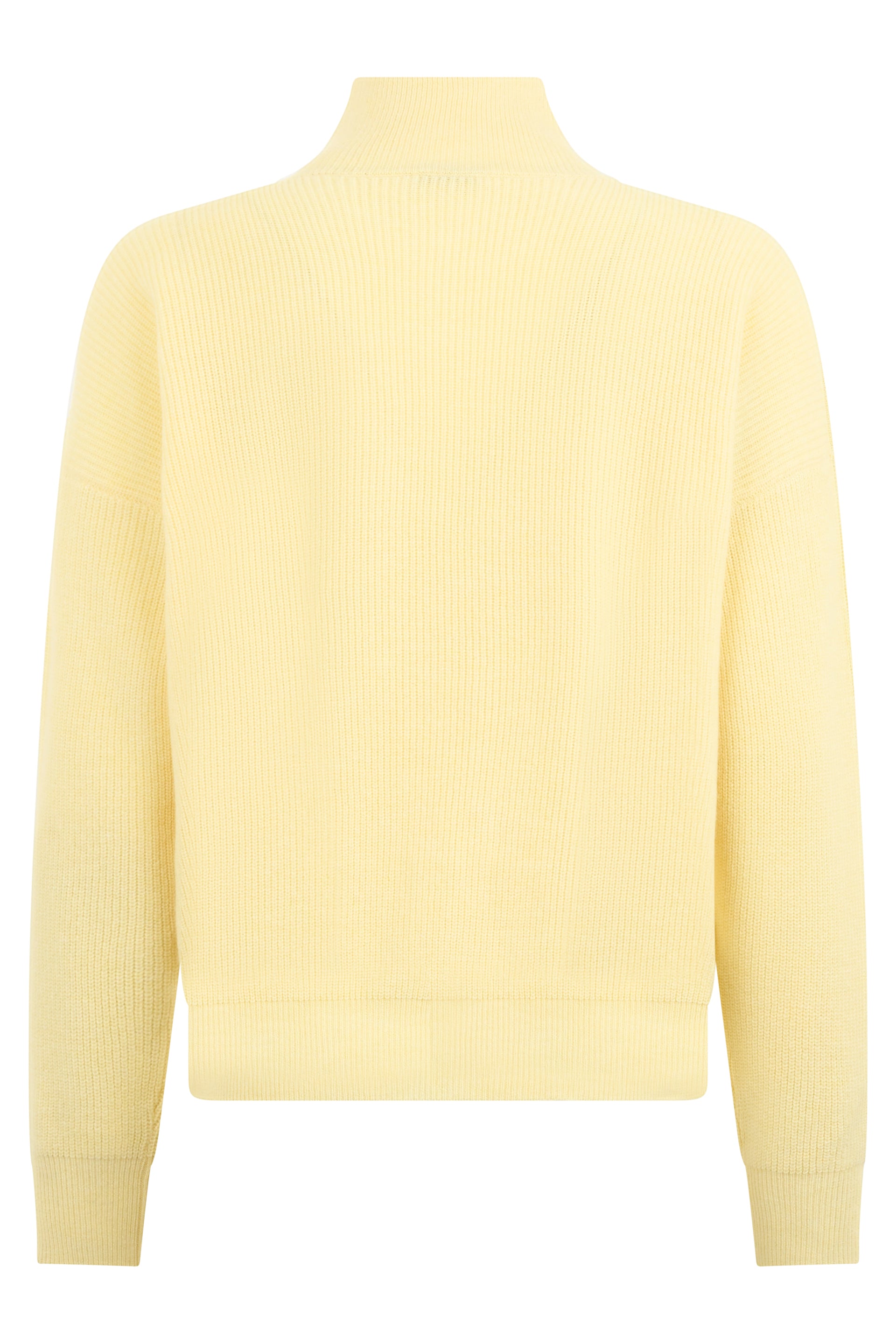 Light yellow minimalist sweater with high collar.