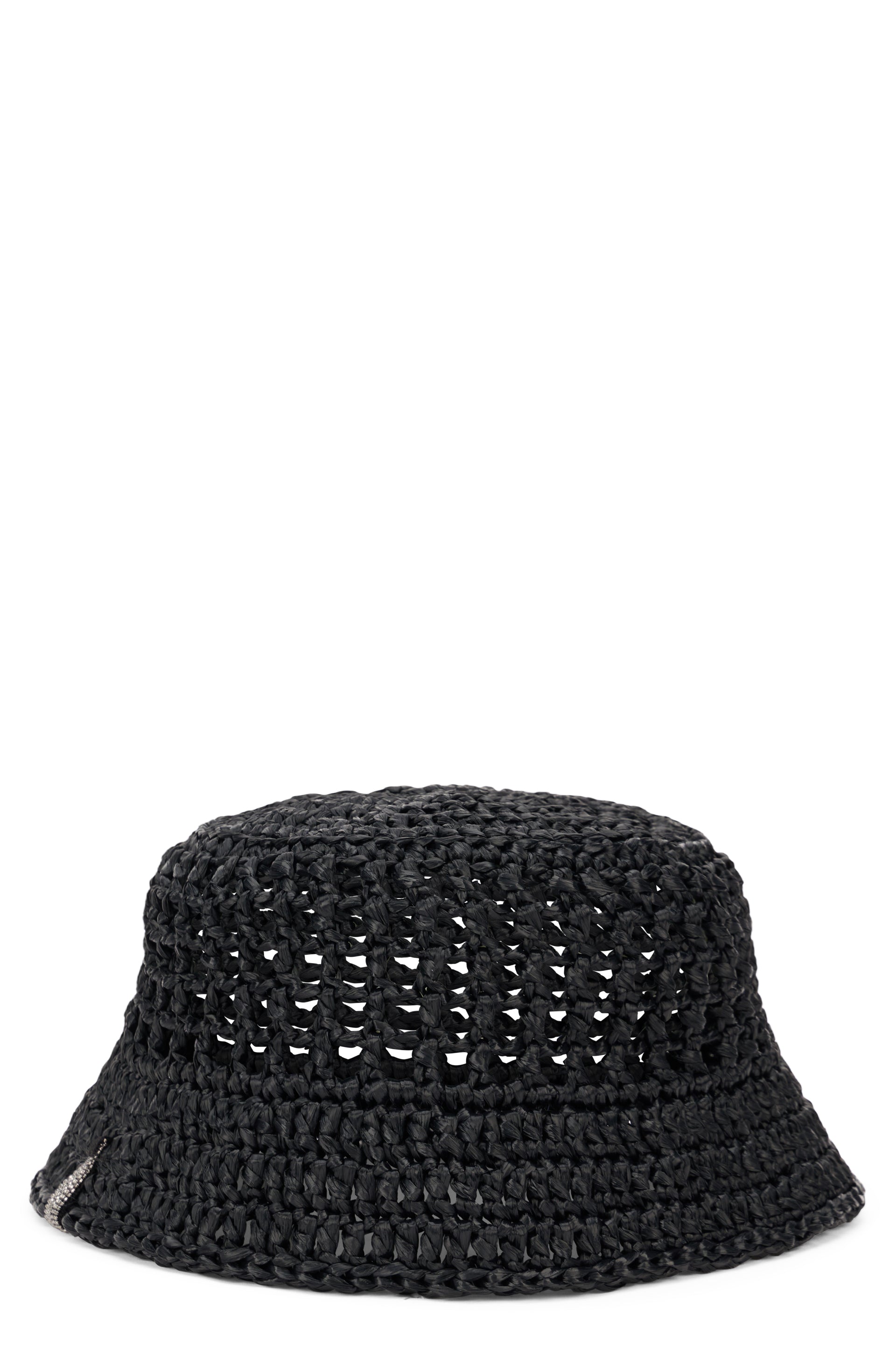 Black bucket hat, stylish and versatile.