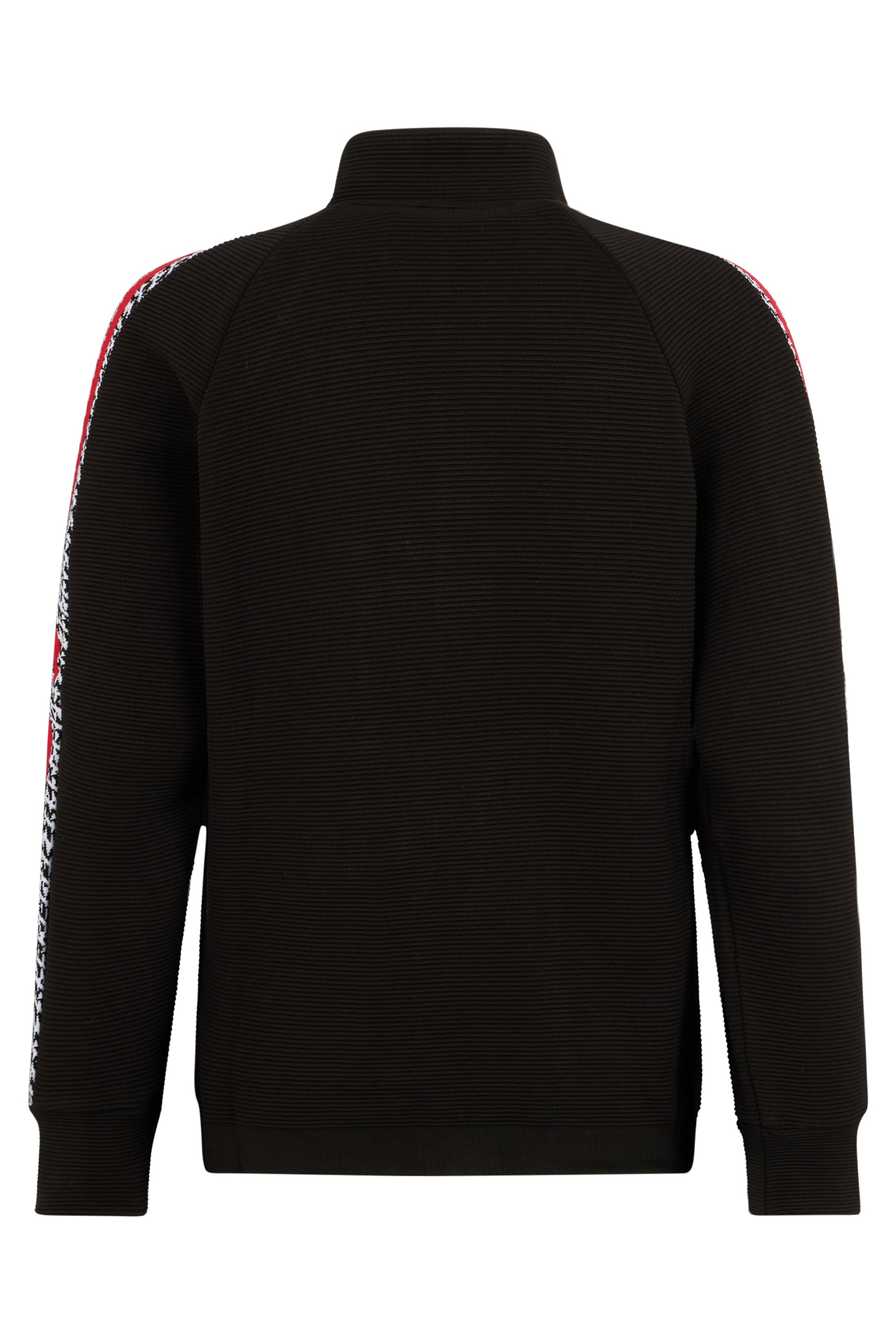 Black Minimalist Jacket with Zip and Red Collar