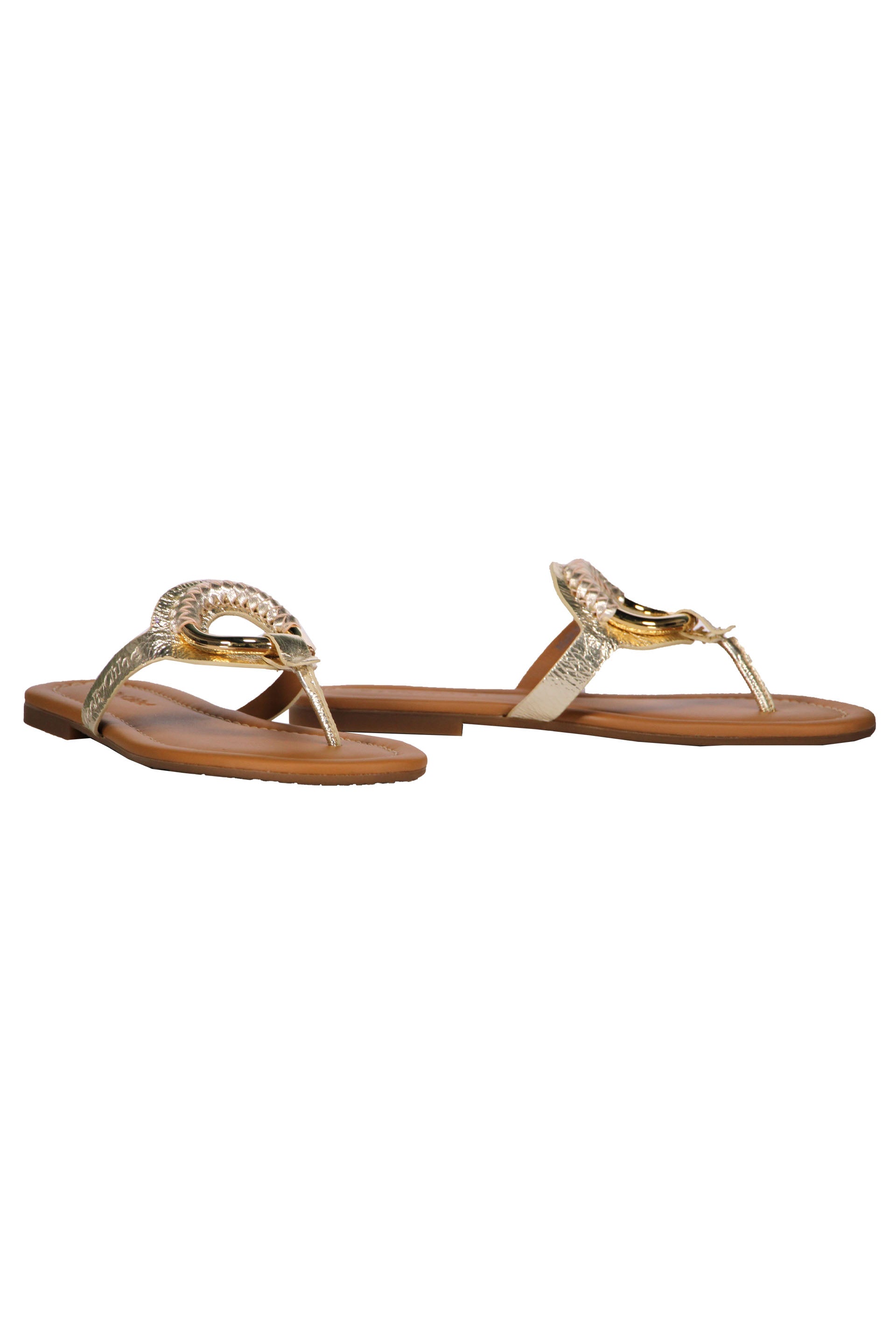 Metallic leather thong-sandals