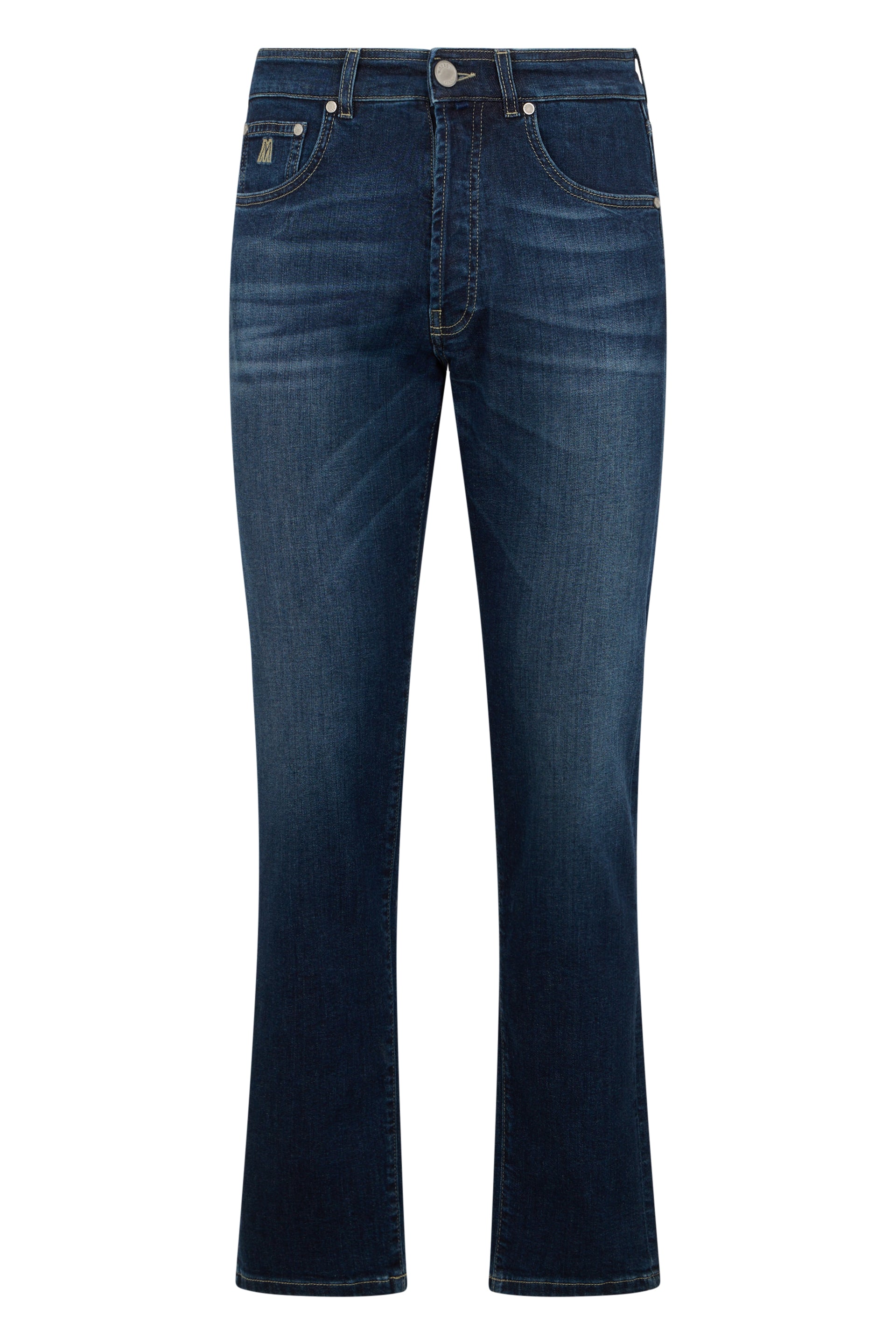 Bootcut dark blue jeans.