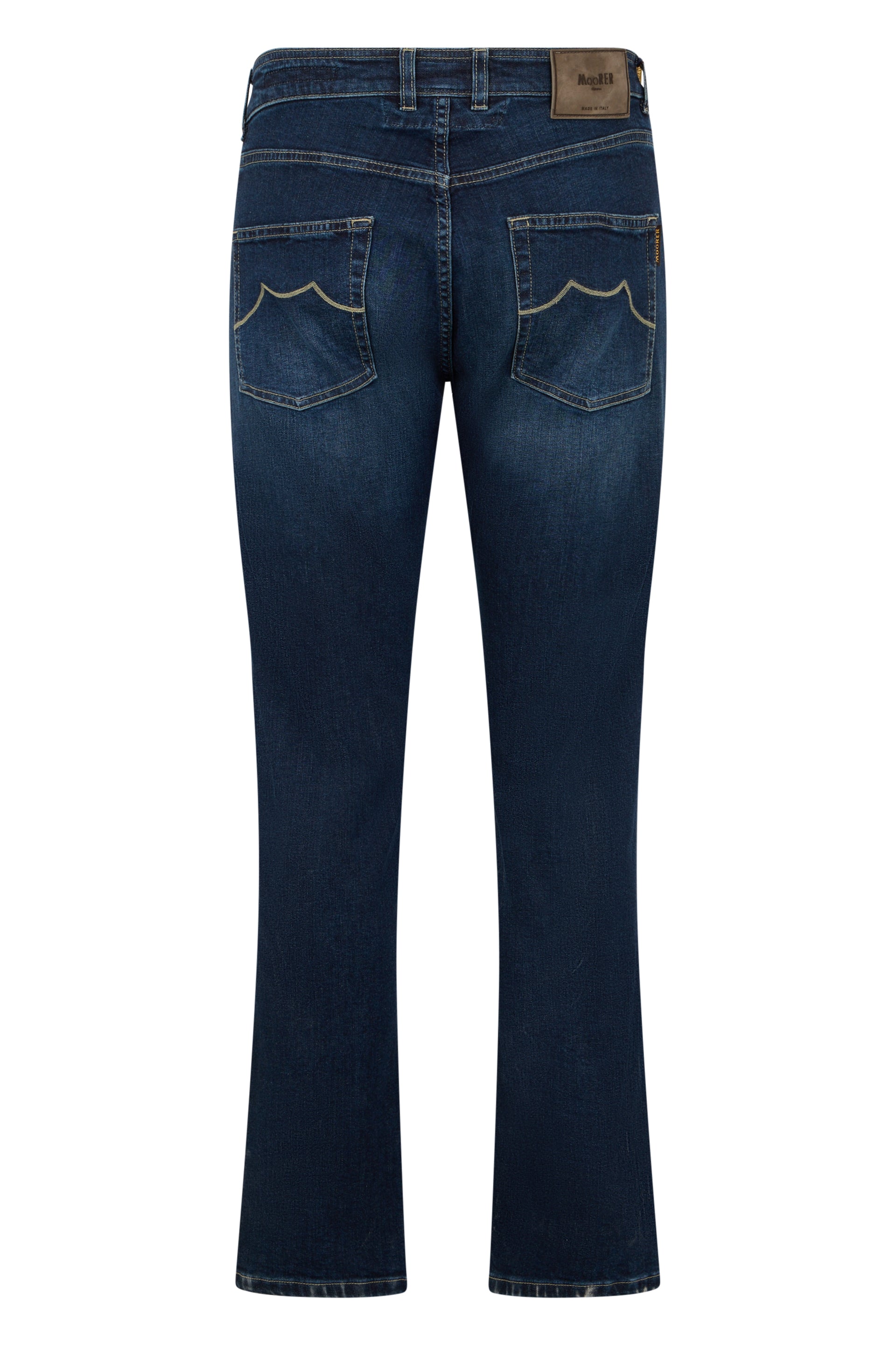 Bootcut dark blue jeans.