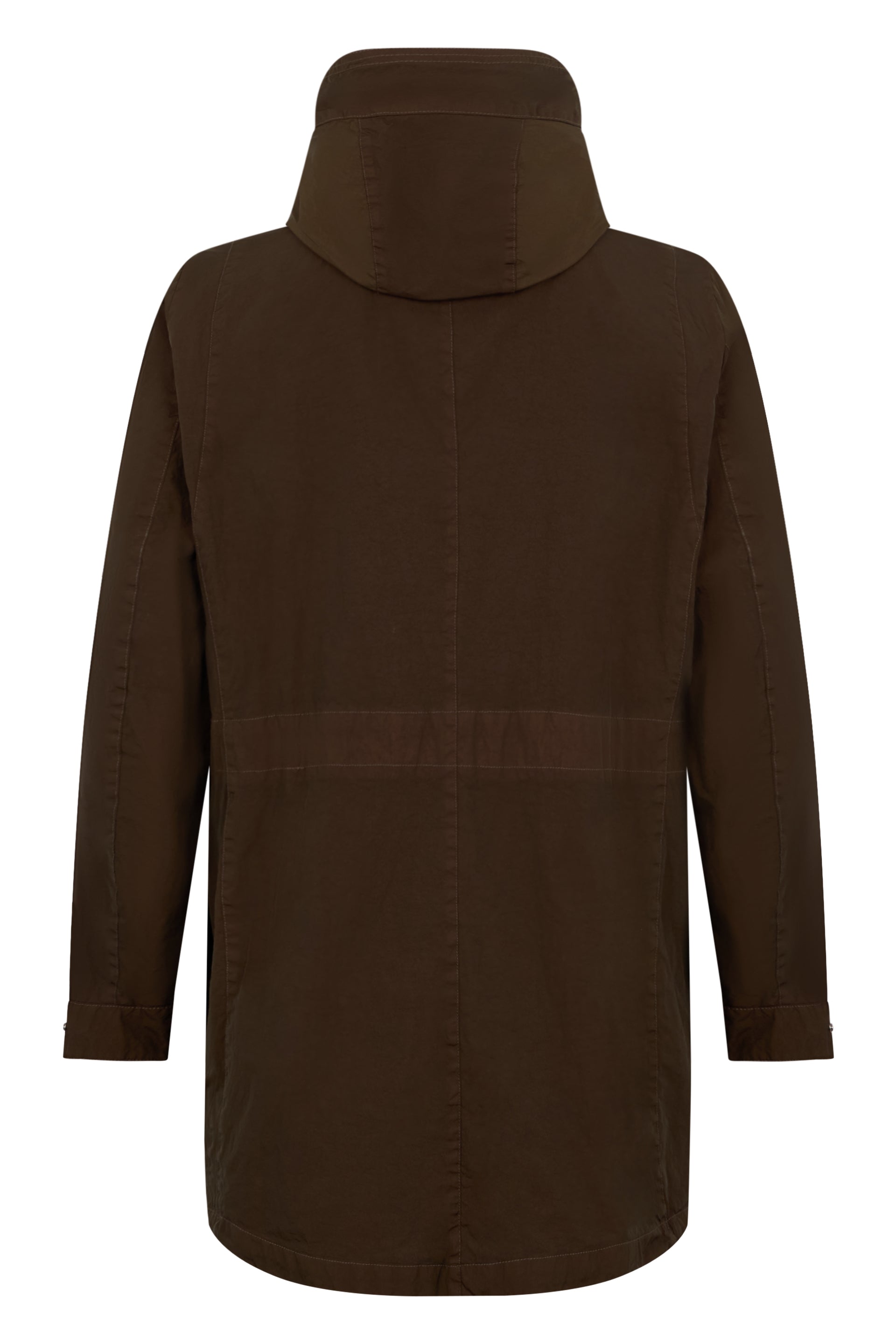 Long brown jacket with elegant hood