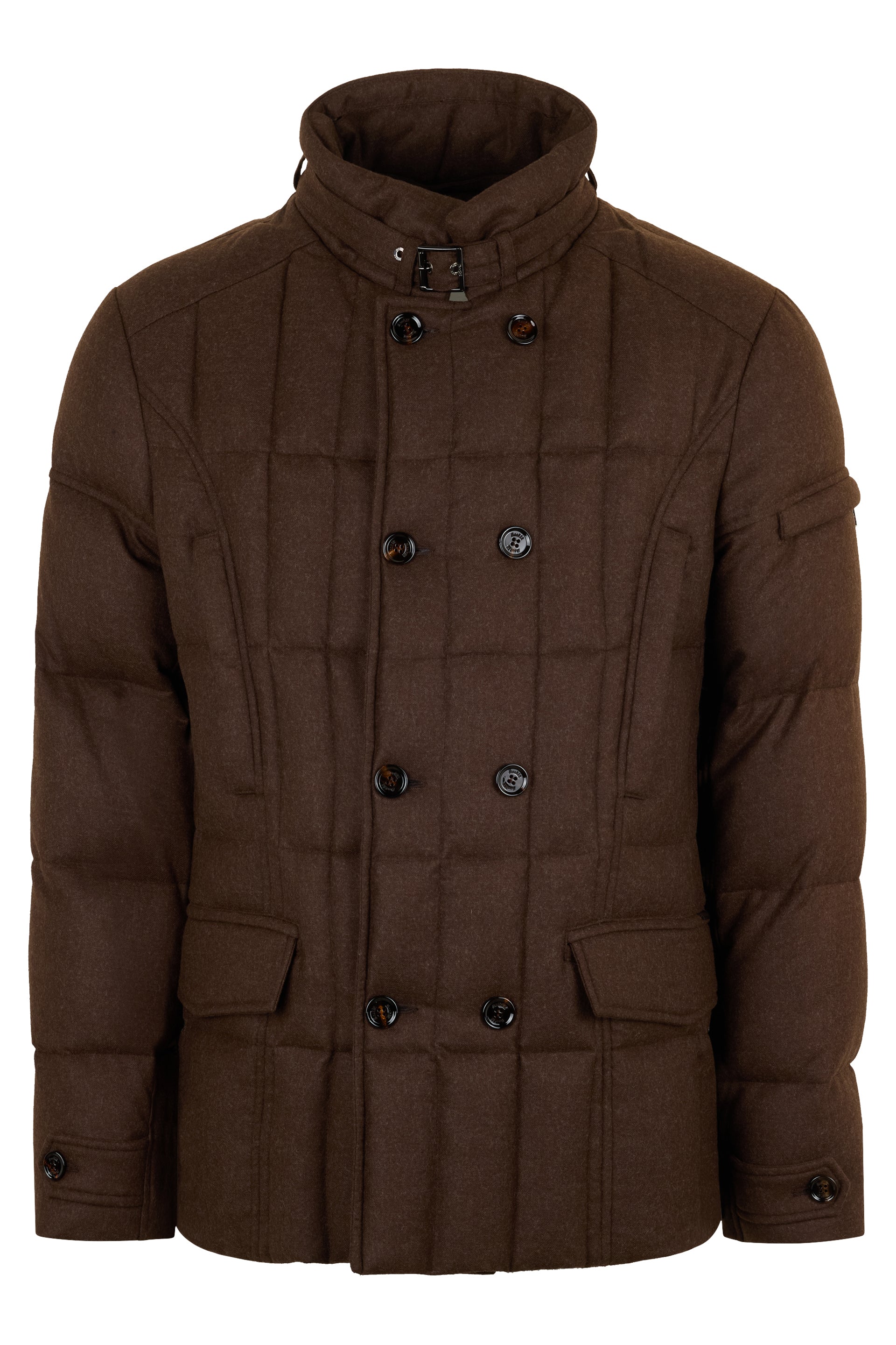 Elegant brown padded jacket with high collar