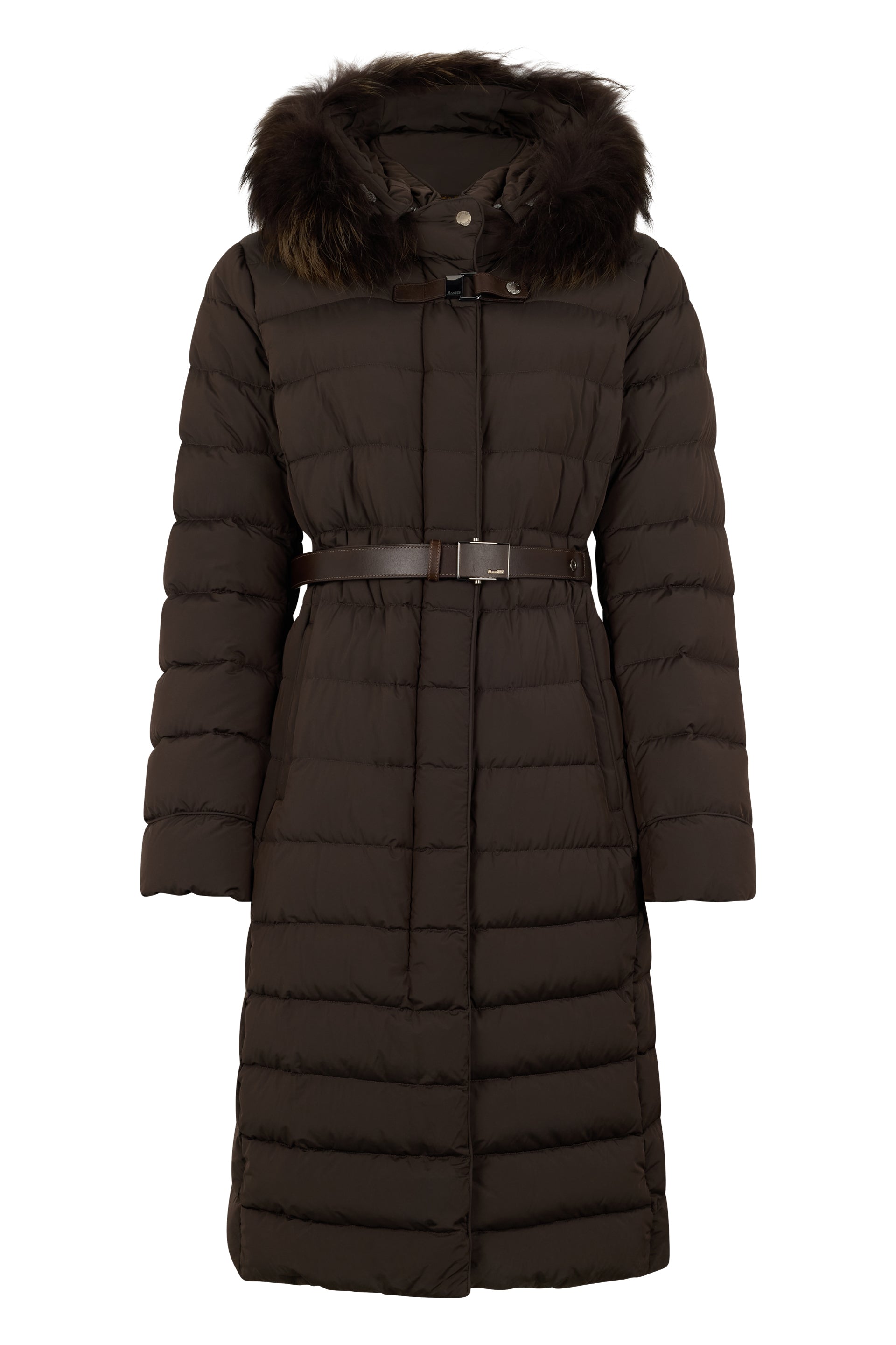 Long padded brown coat with fur