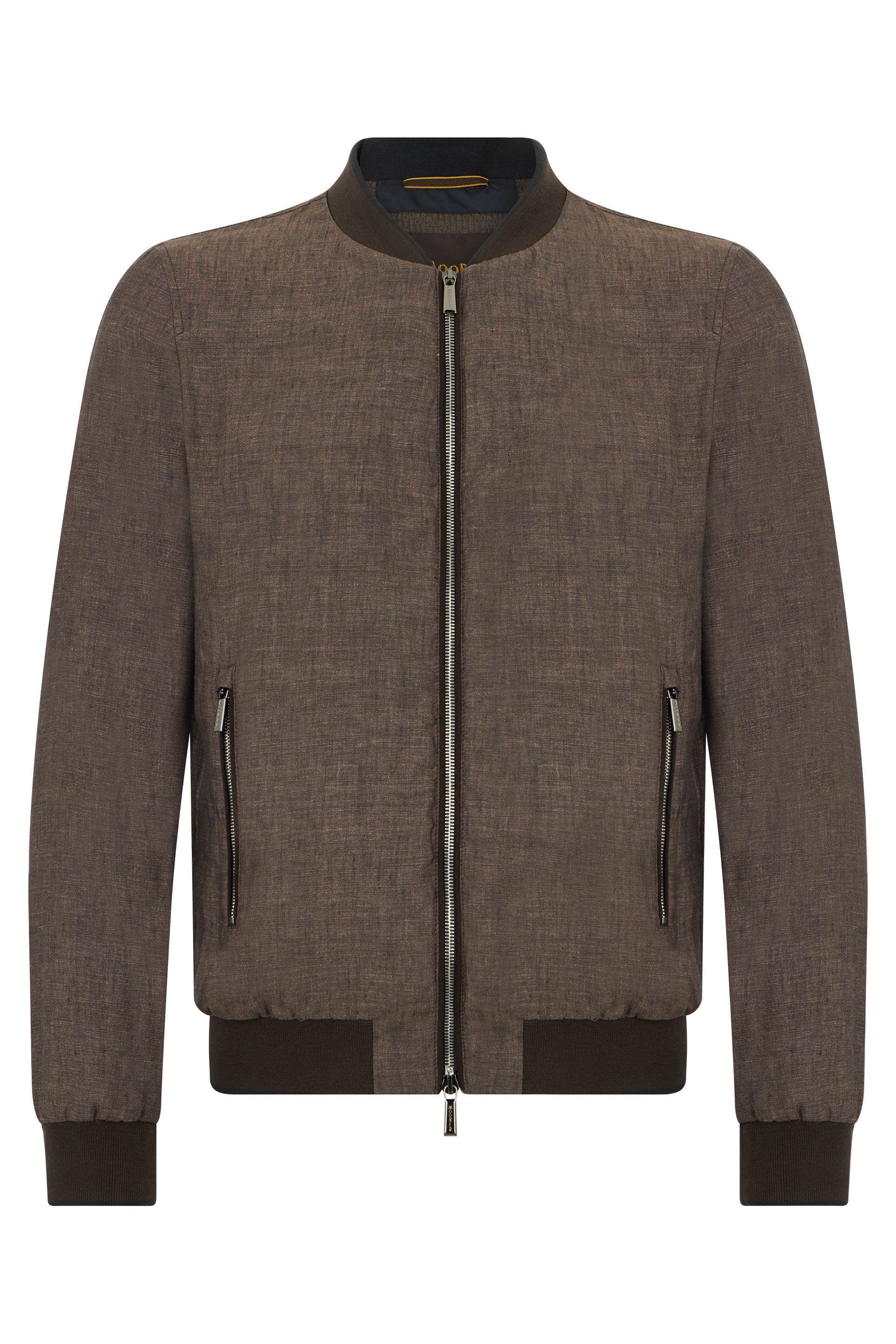 Brown bomber jacket with zipper