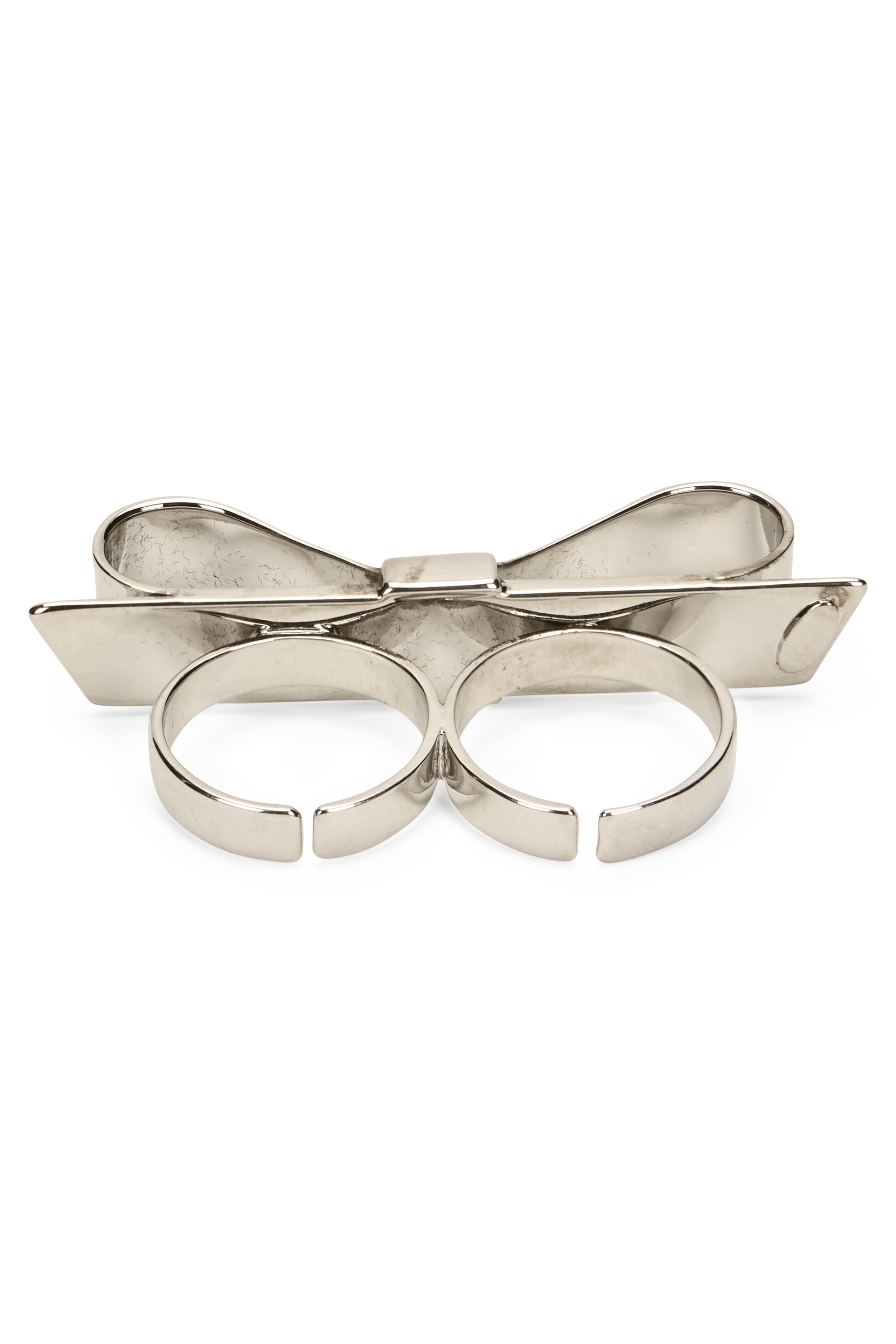 Double ring in silver color with an elegant and distinctive bow.
