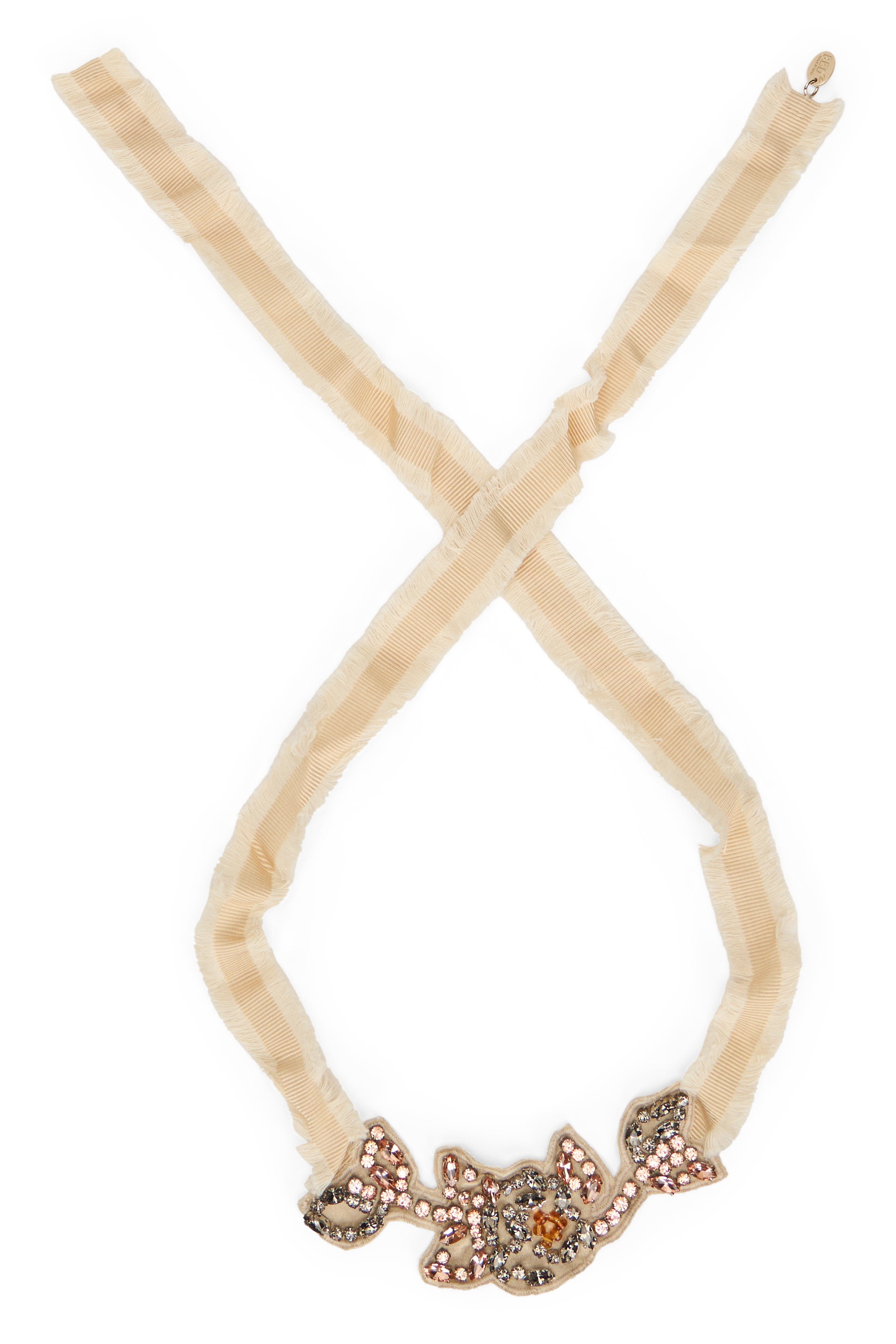 Elegant beige necklace with decorative rhinestones.