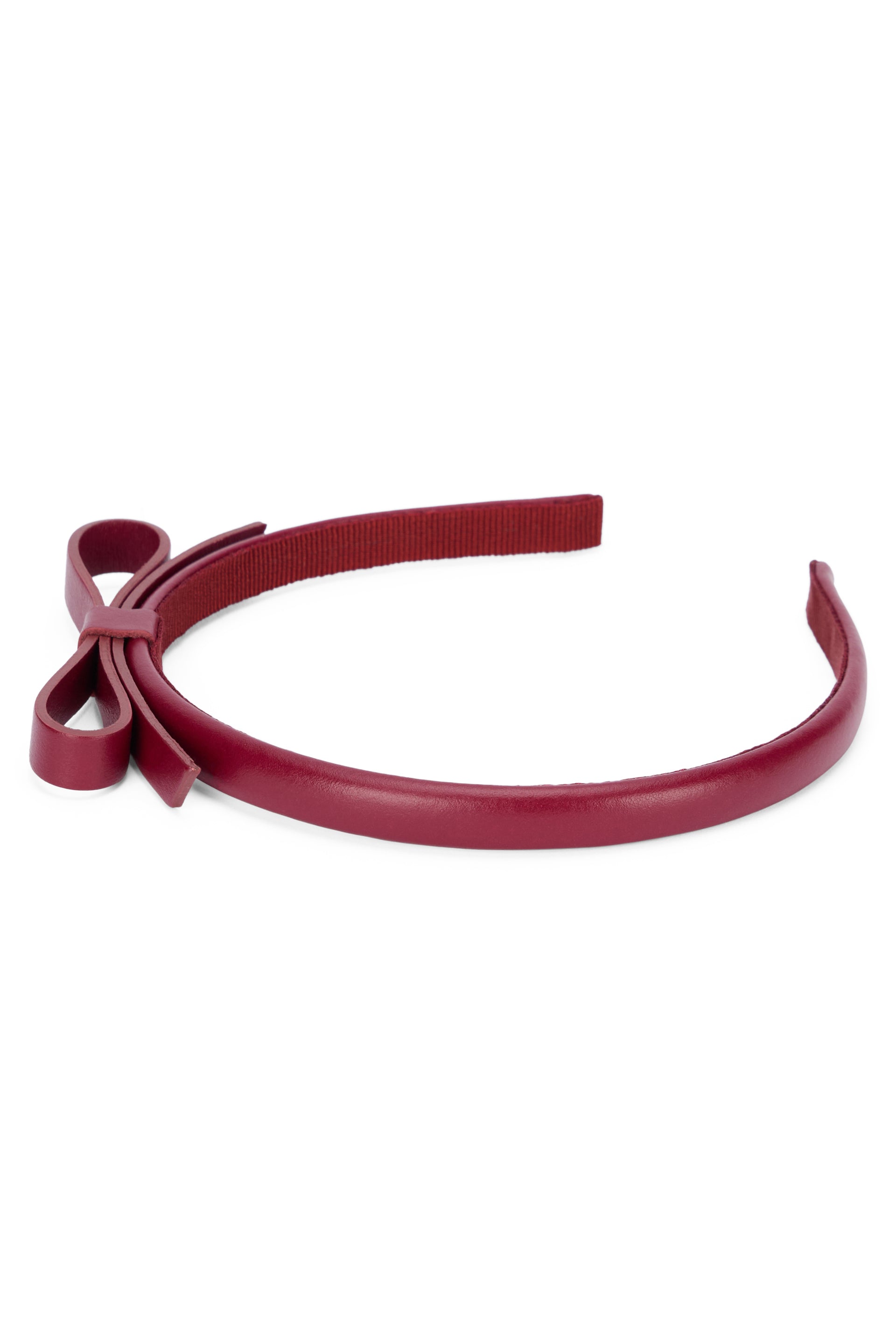 Elegant bordeaux headband with decorative bow.