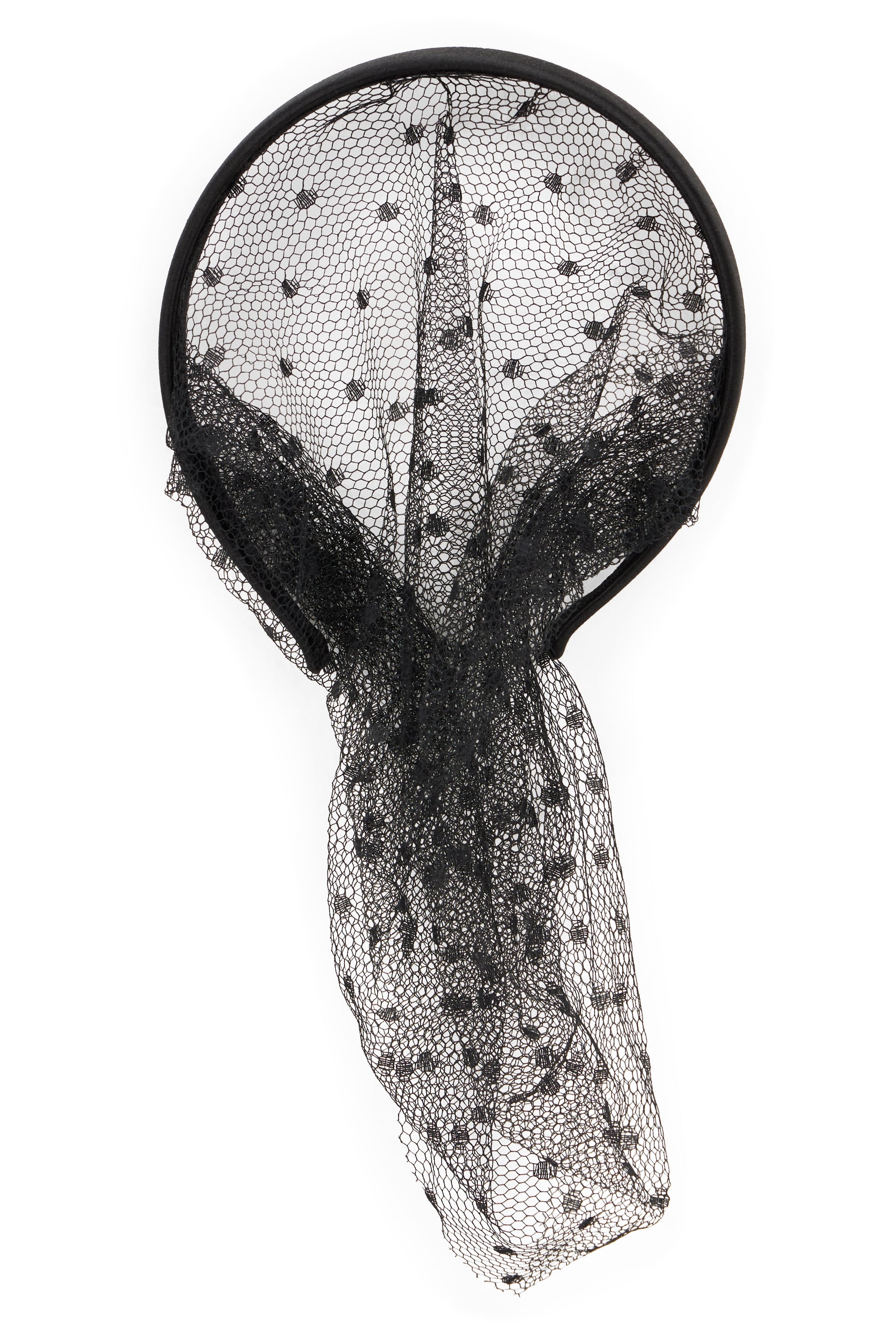 Elegant black hairband with decorative net.