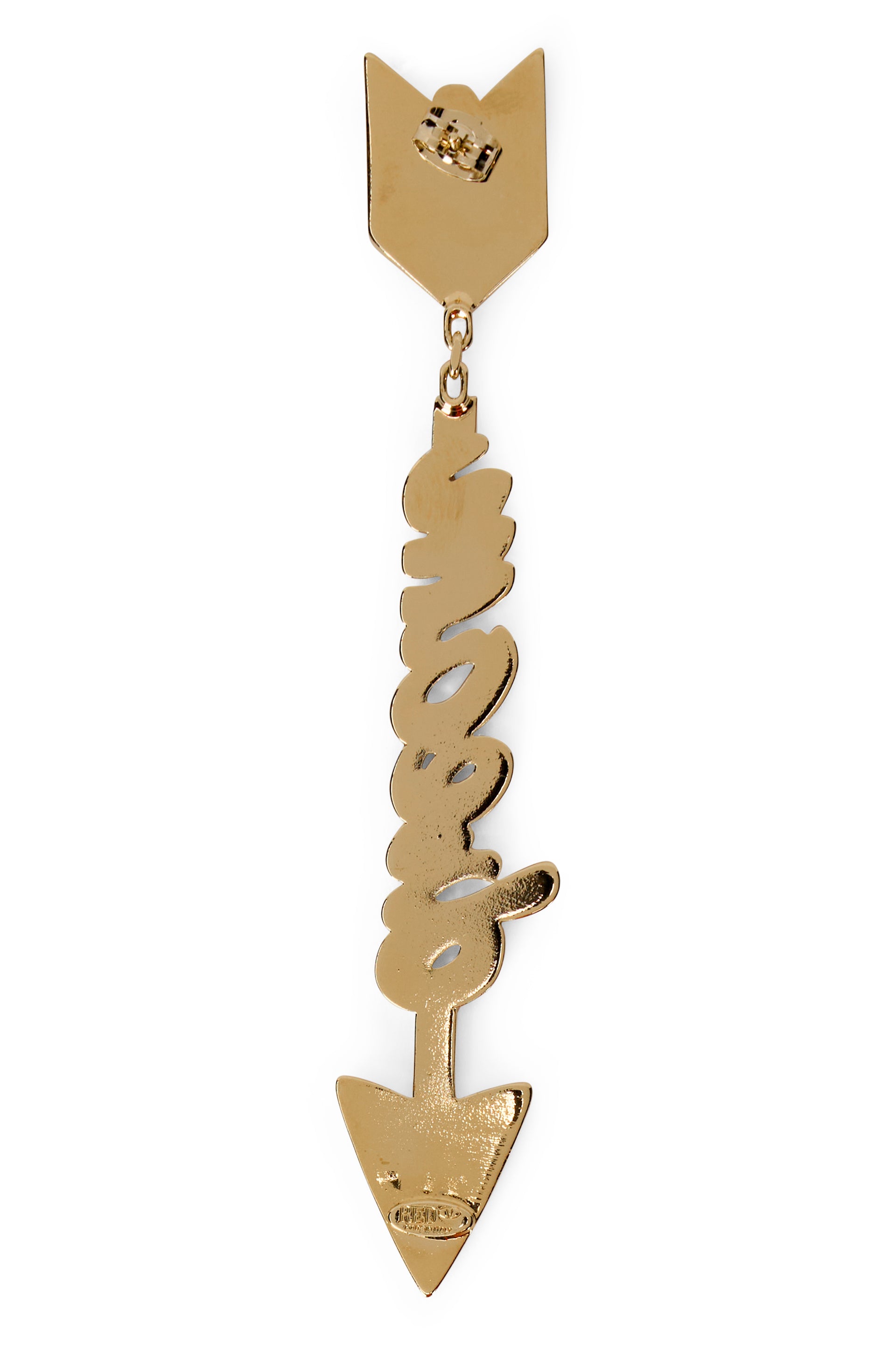 Elegant arrow-shaped earring in gold-plated metal.