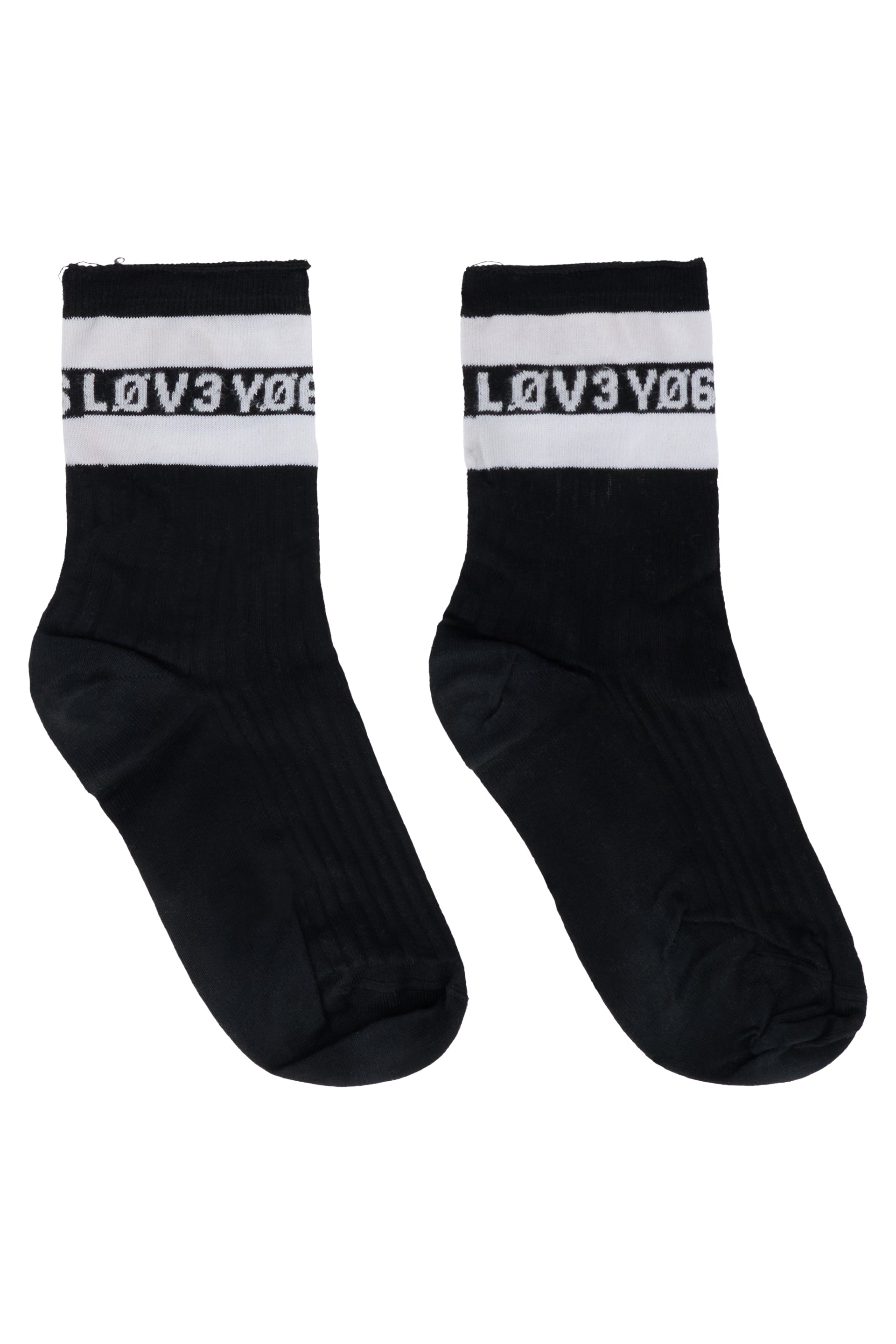 Black athletic socks with a contrasting white border.
