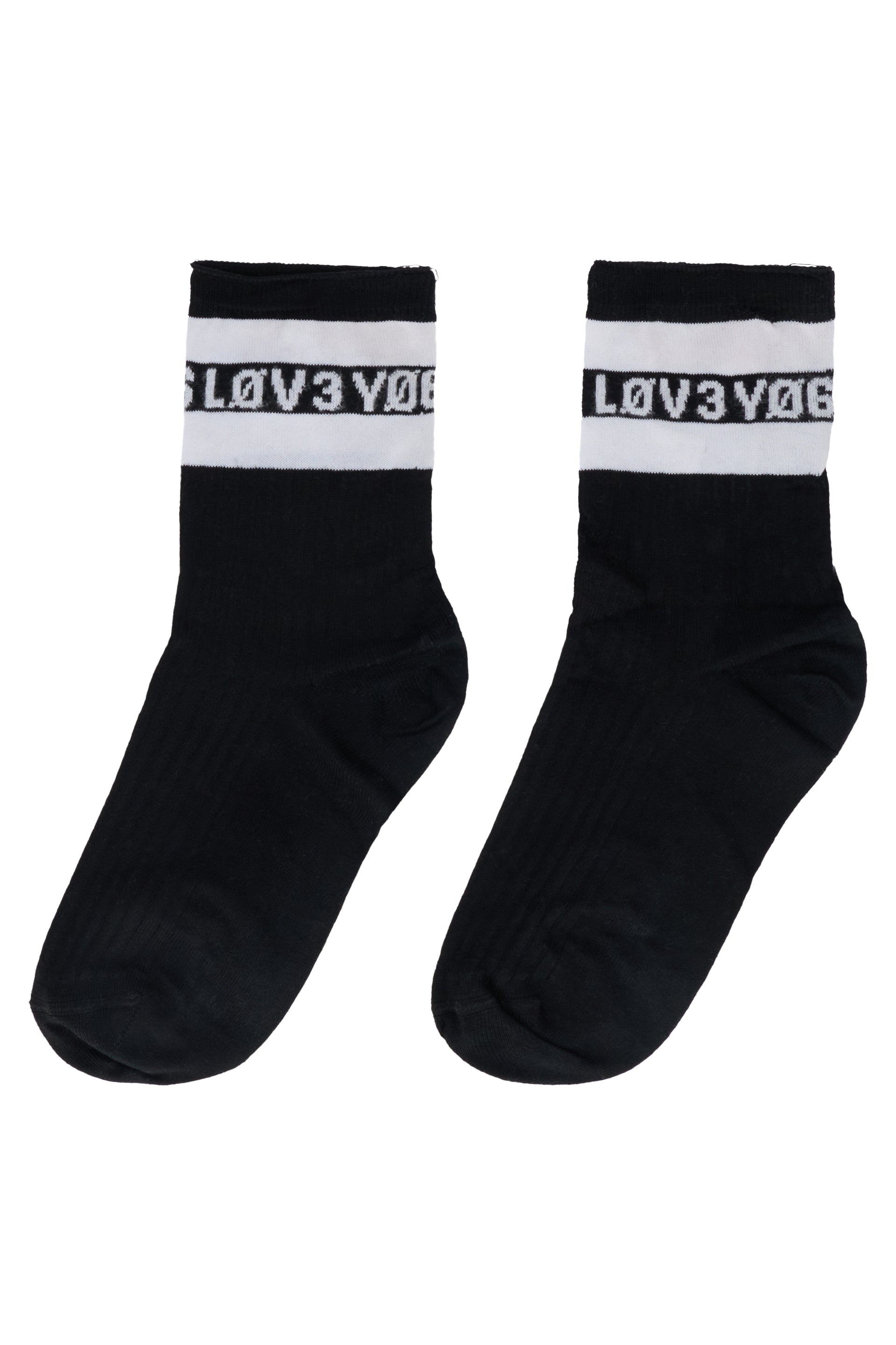 Black athletic socks with a contrasting white border.