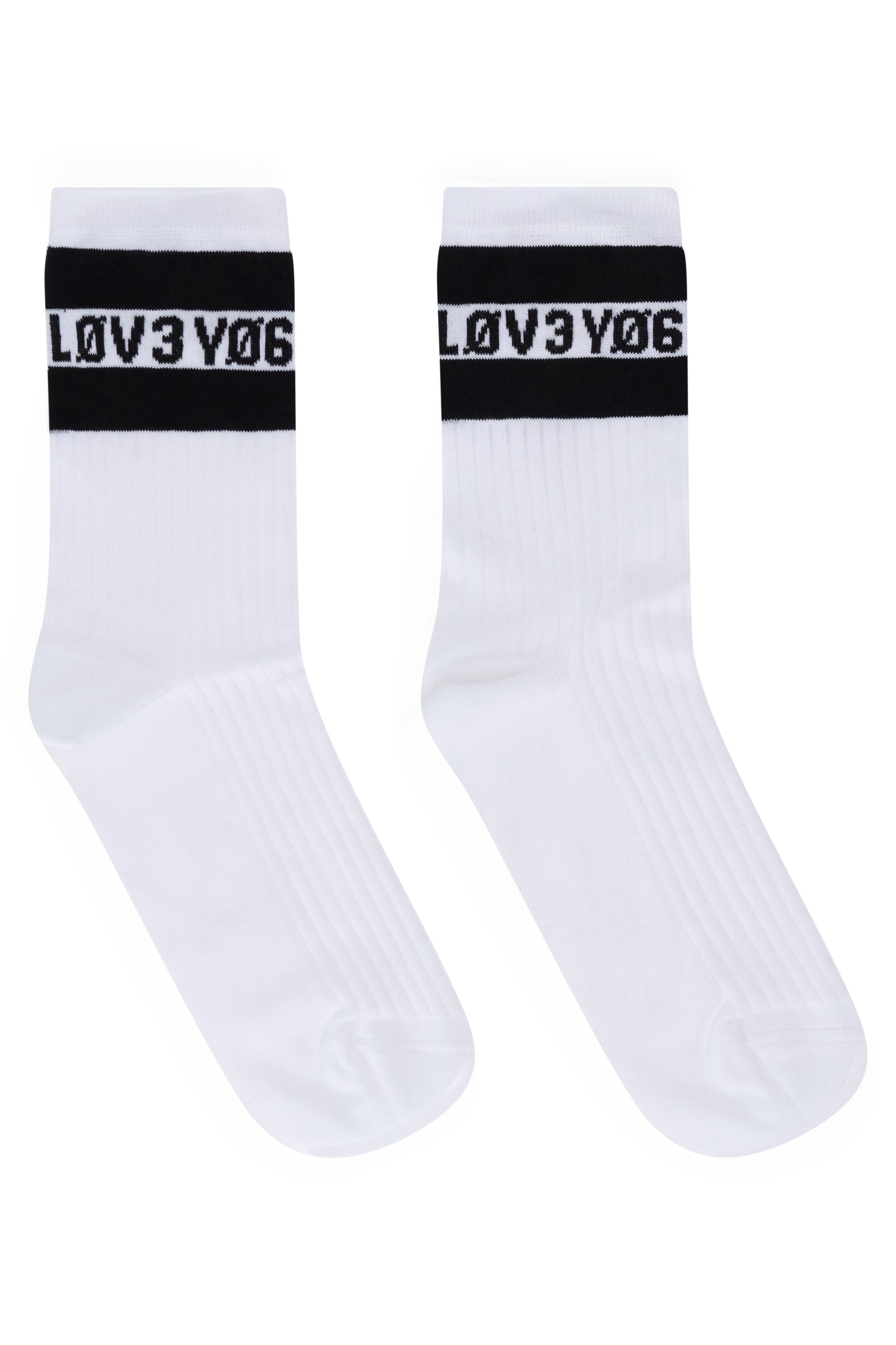 White comfortable socks with black contrasting details.
