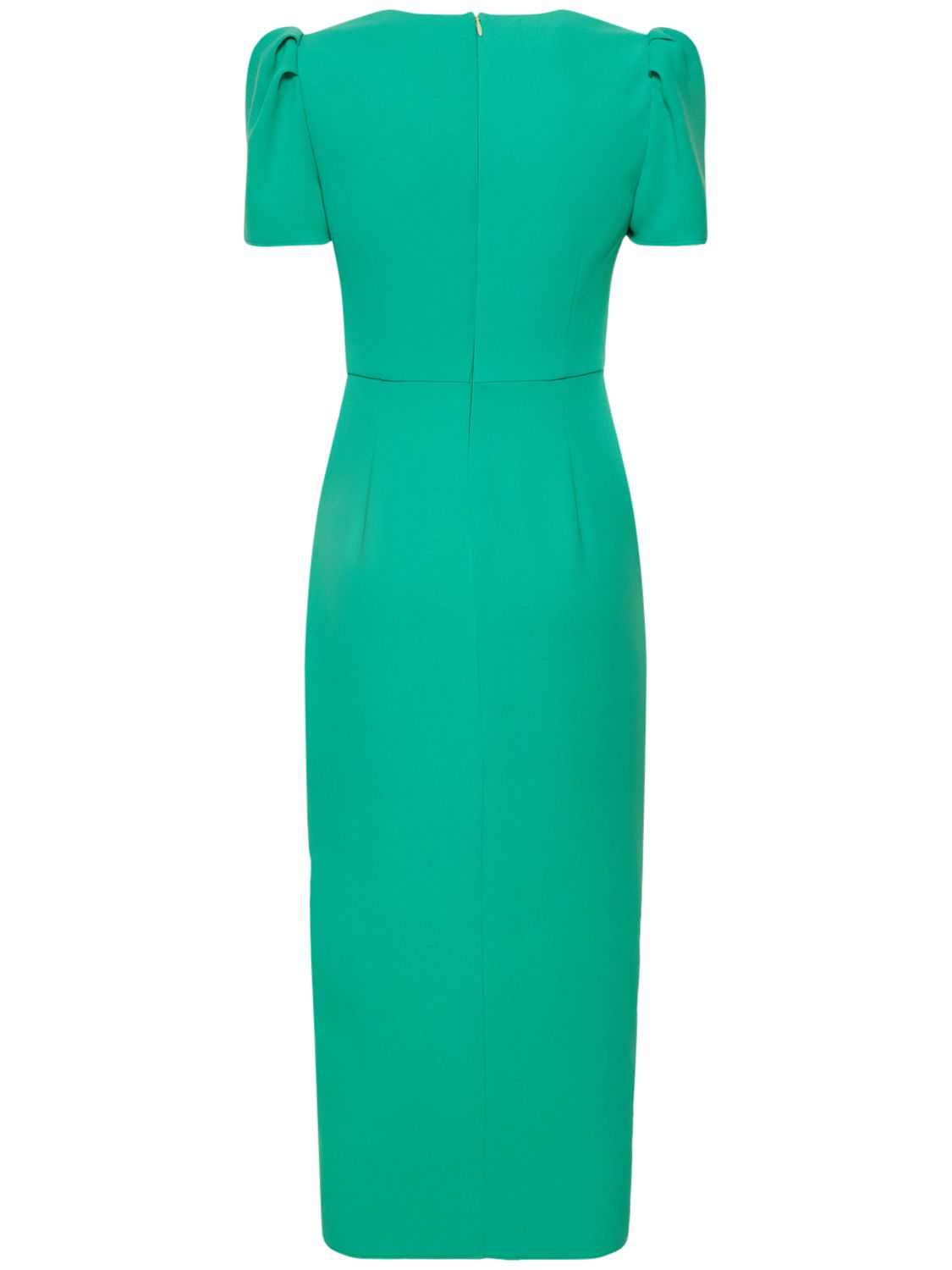 Long green elegant dress with sophisticated draping