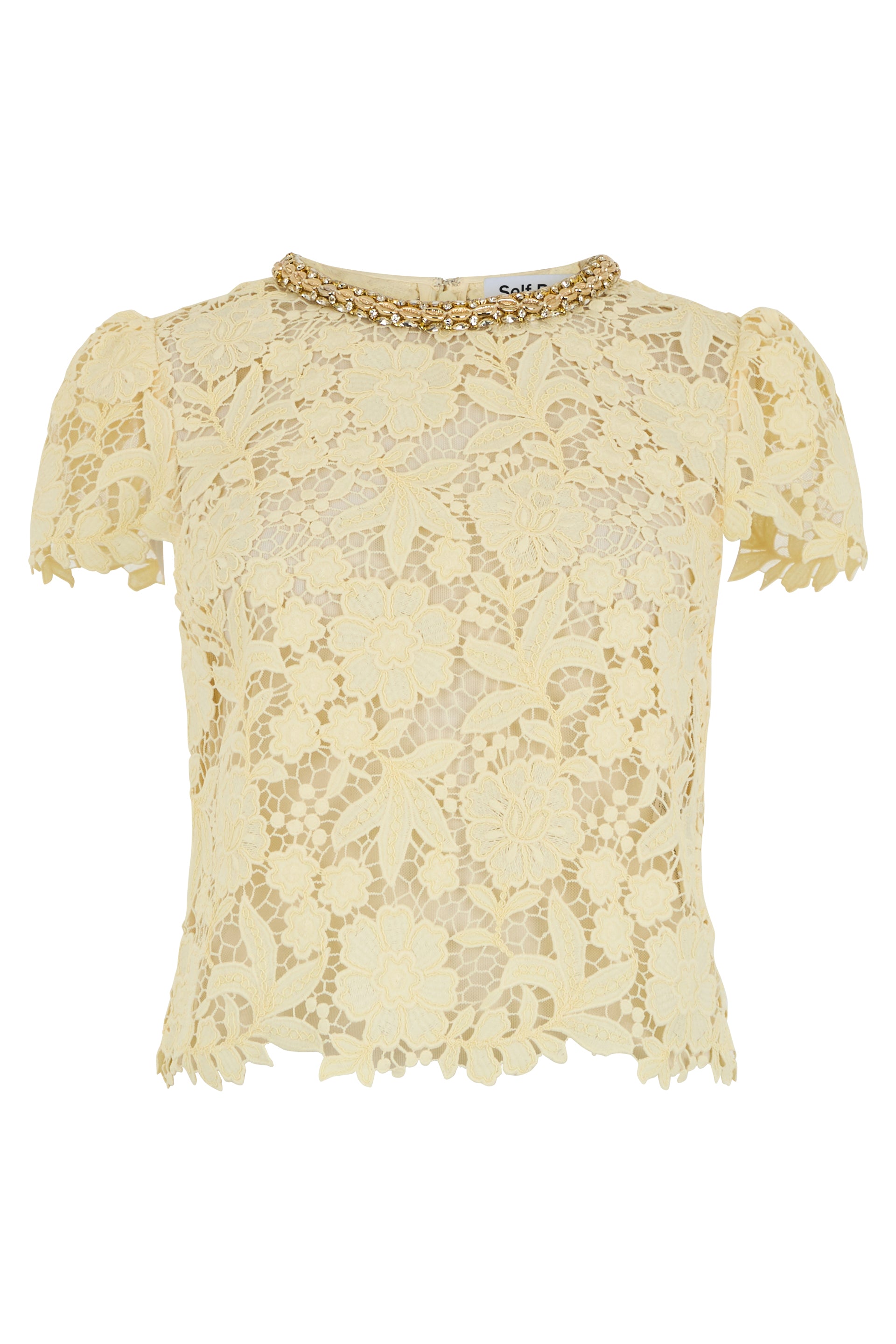 Lace top with jewel collar