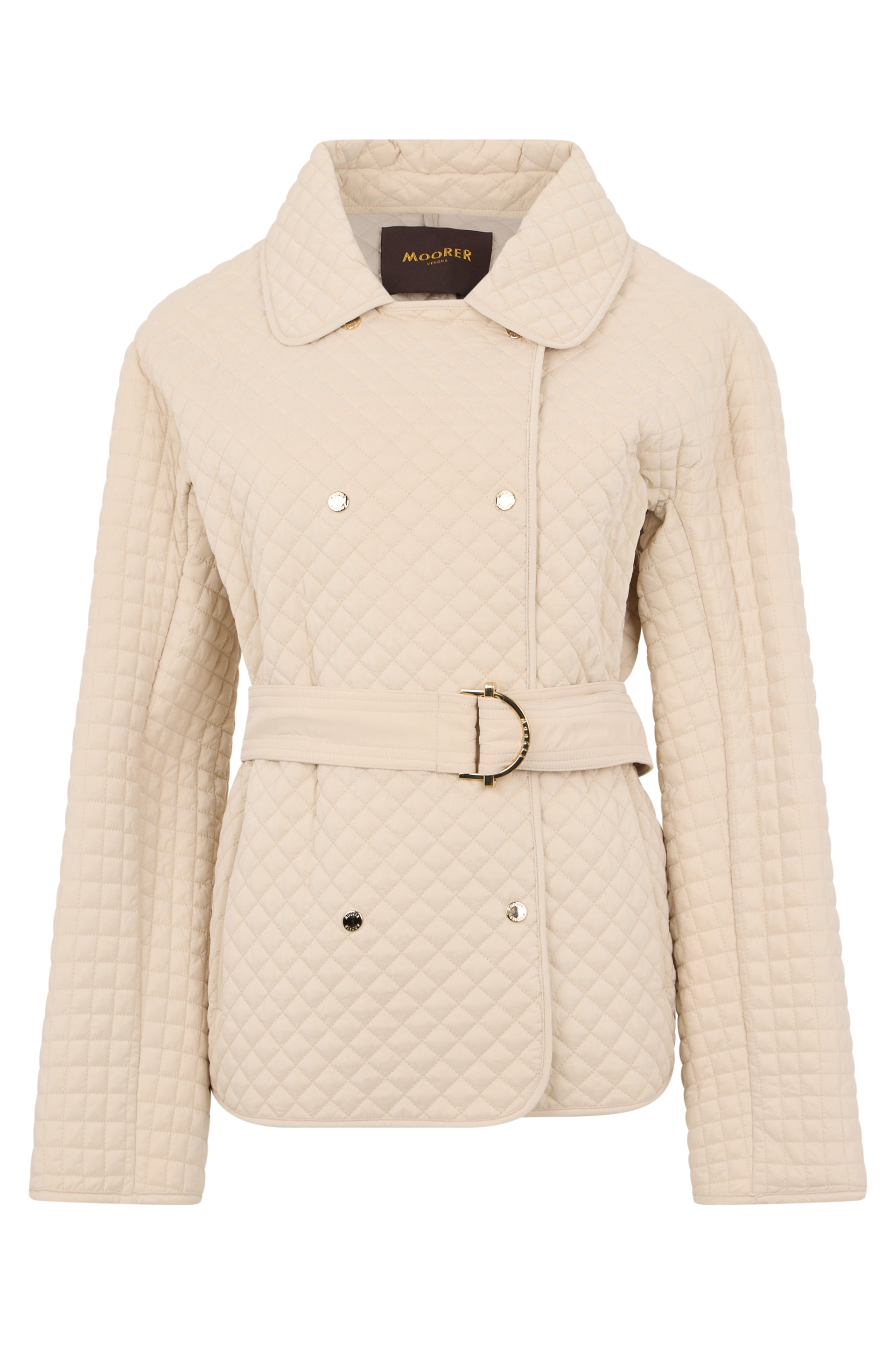 Elegant beige jacket with belt at waist